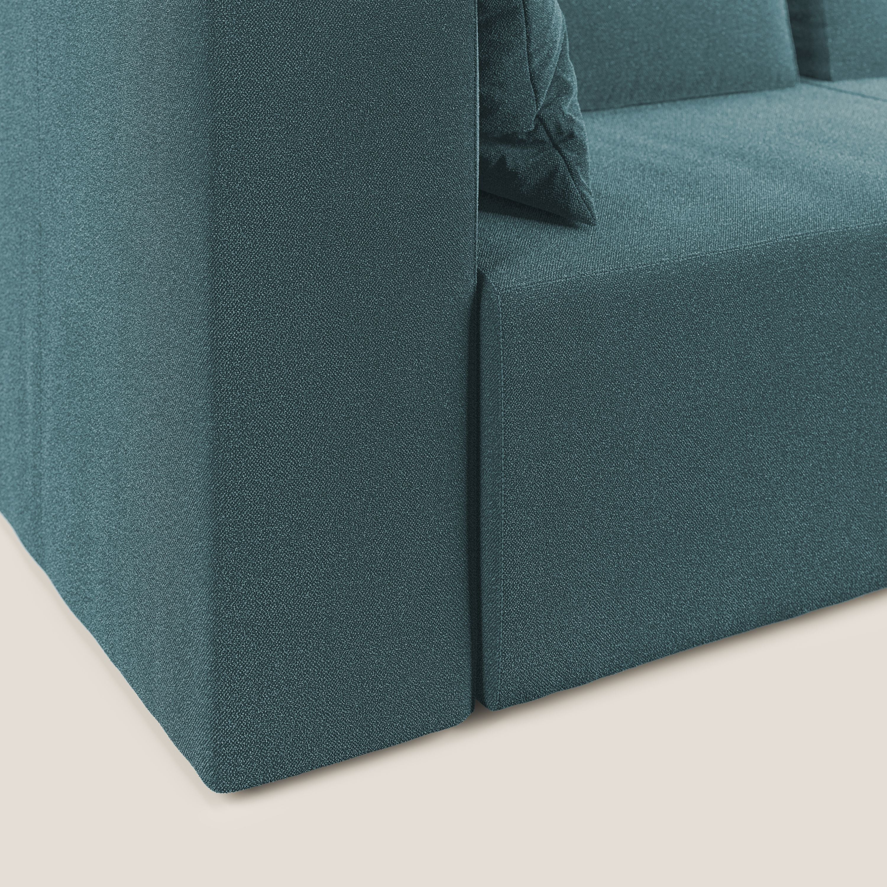Nettuno divano angolare componibile in morbido tessuto bouclè T07 azzurro - divani.store
