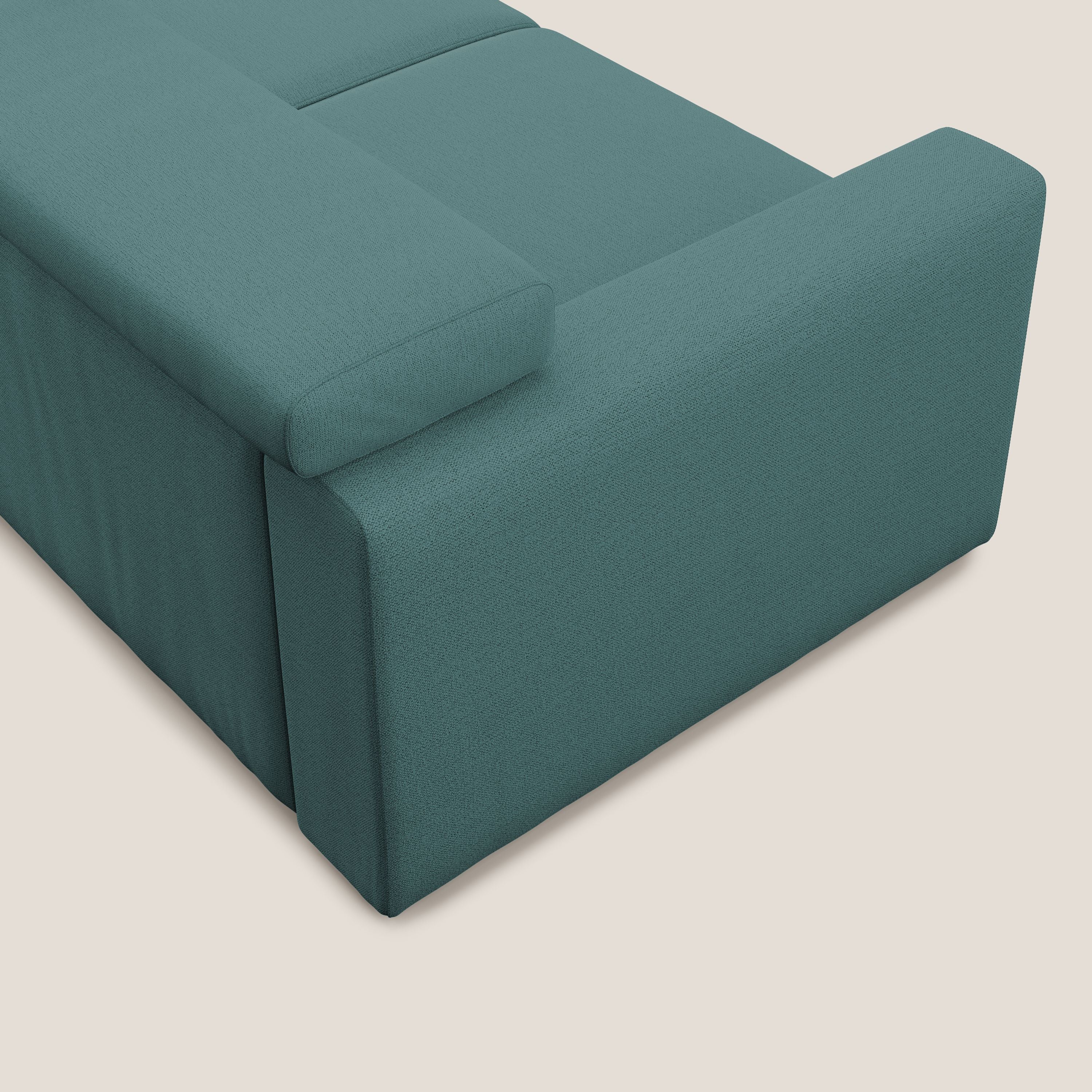 Dylan divano allungabile con pouf estraibile poggiapiedi in tessuto fiammato simil cotone impermeabile T19 petrolio - divani.store