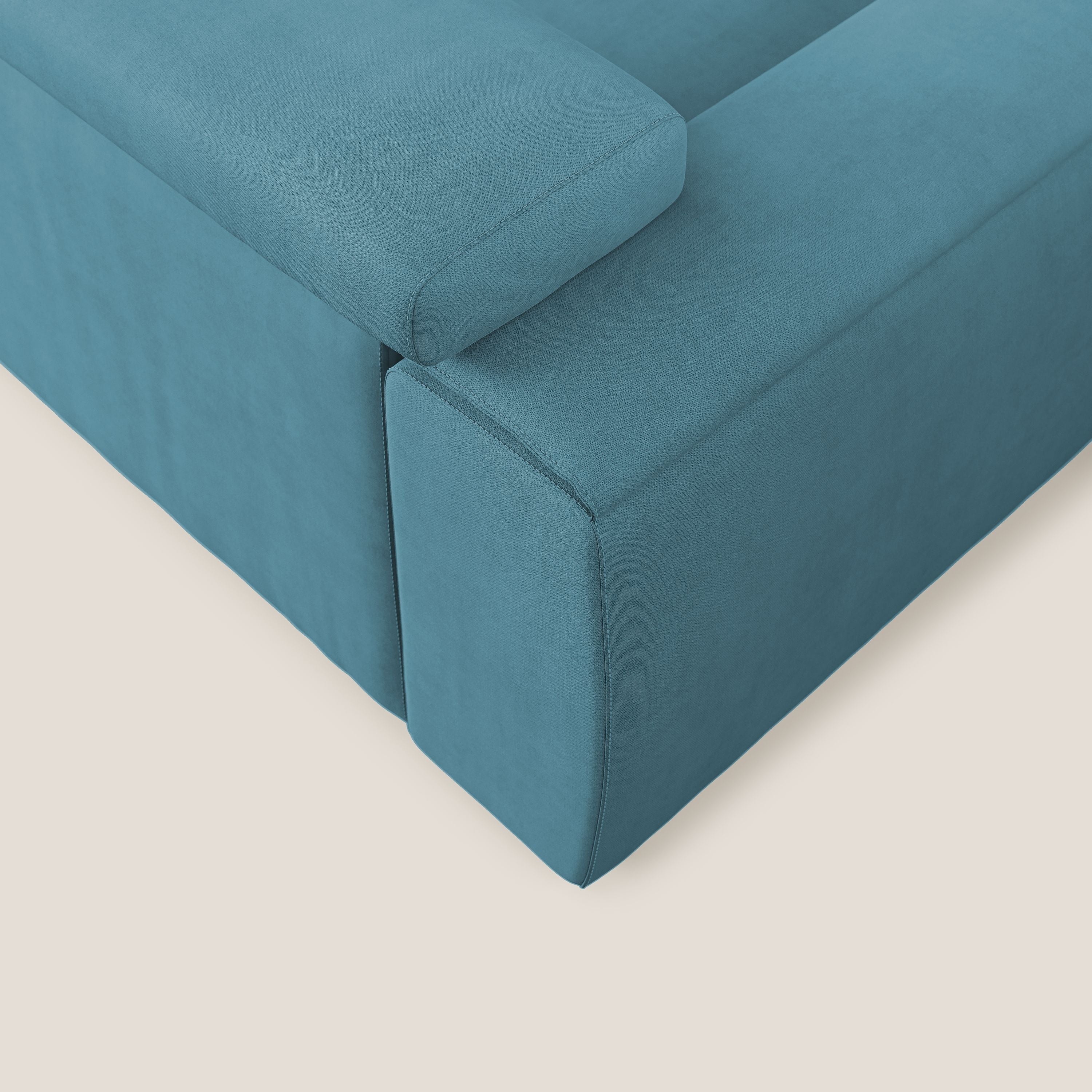Zeno Divano con pouf estraibile poggiapiedi in tessuto morbido impermeabile T02 azzurro - divani.store