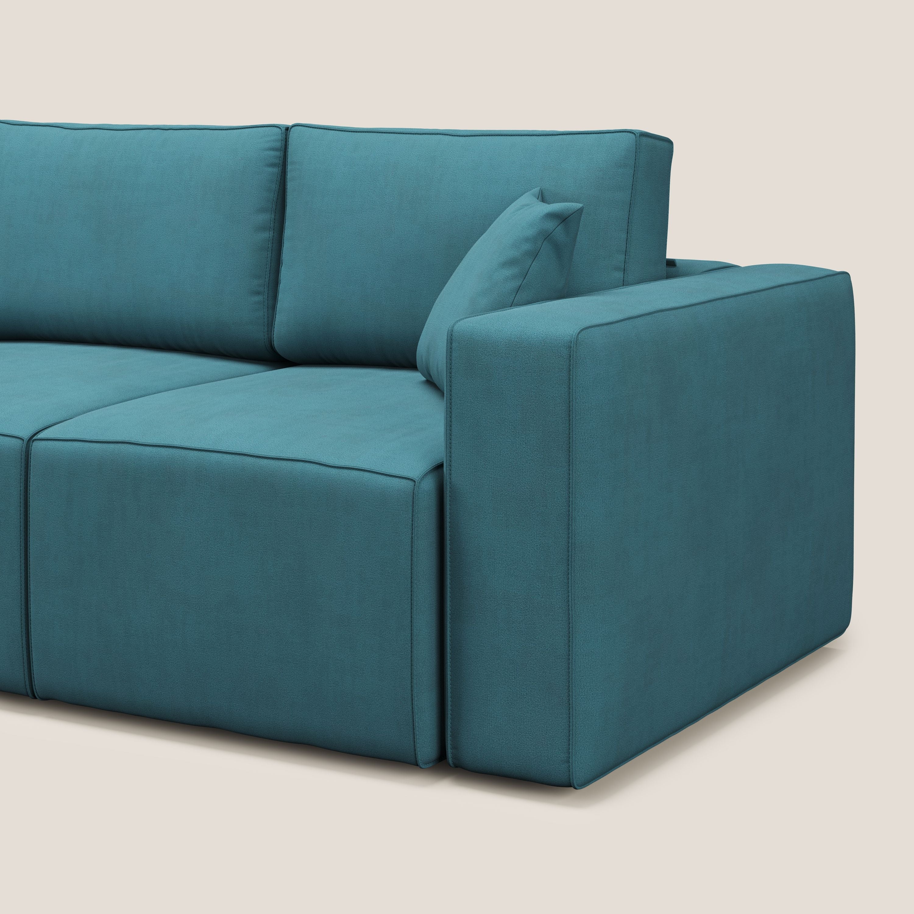 Morfeo divano con 3 sedute estraibili in morbido tessuto impermeabile T02 azzurro - divani.store