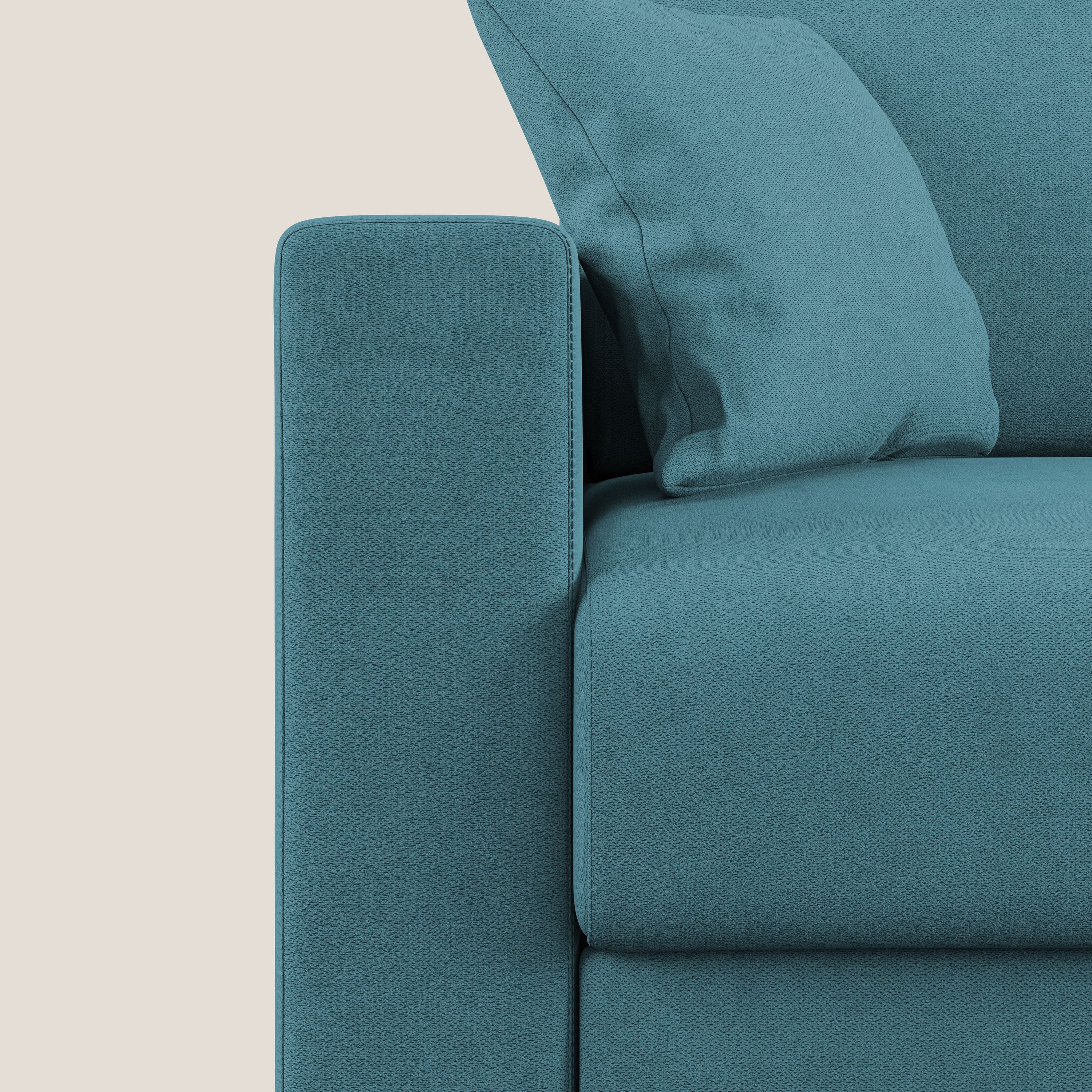 Kafka divano letto matrimoniale in morbido tessuto impermeabile T02 azzurro - divani.store