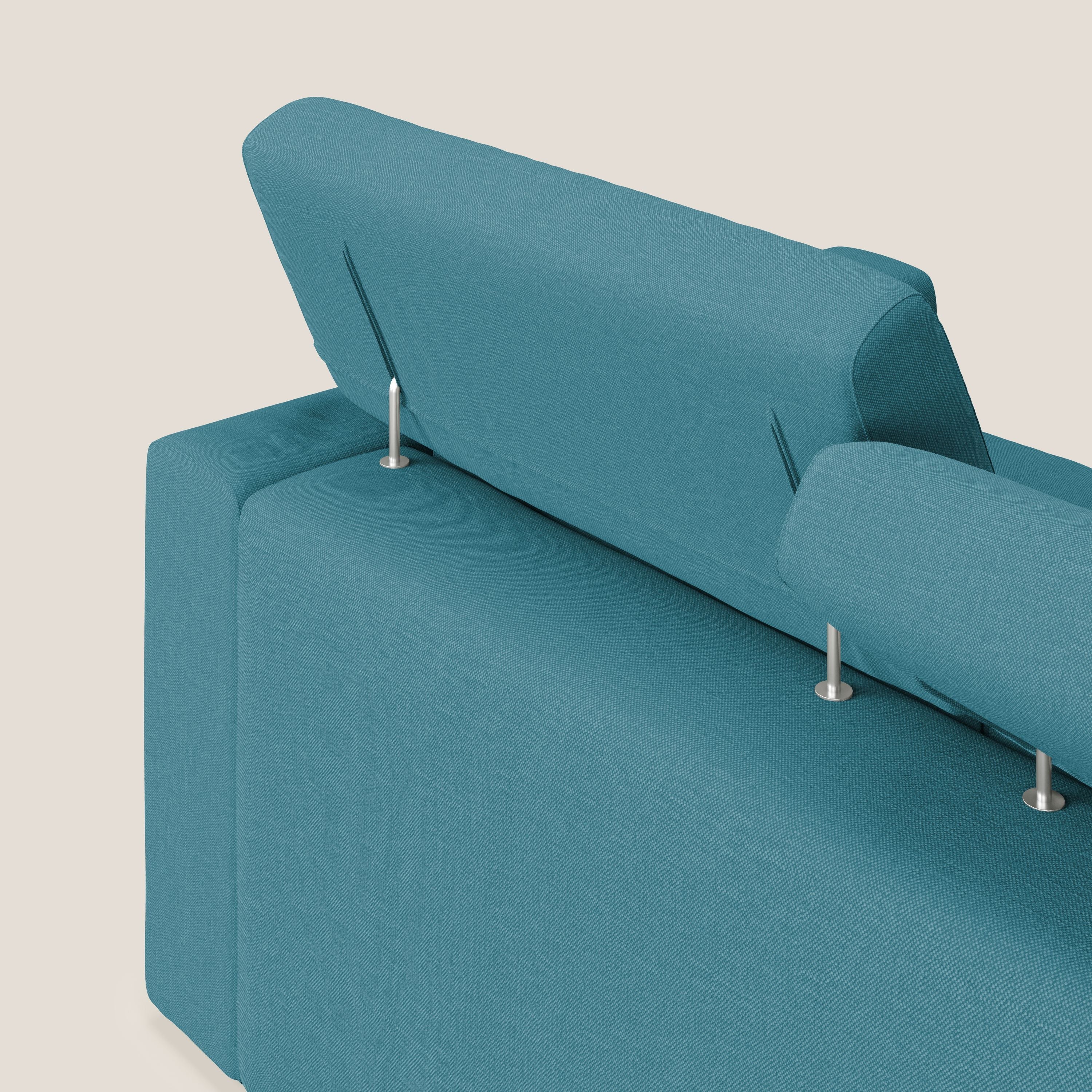 Dylan divano allungabile con pouf estraibile poggiapiedi in tessuto simil cotone impermeabile T13 azzurro - divani.store