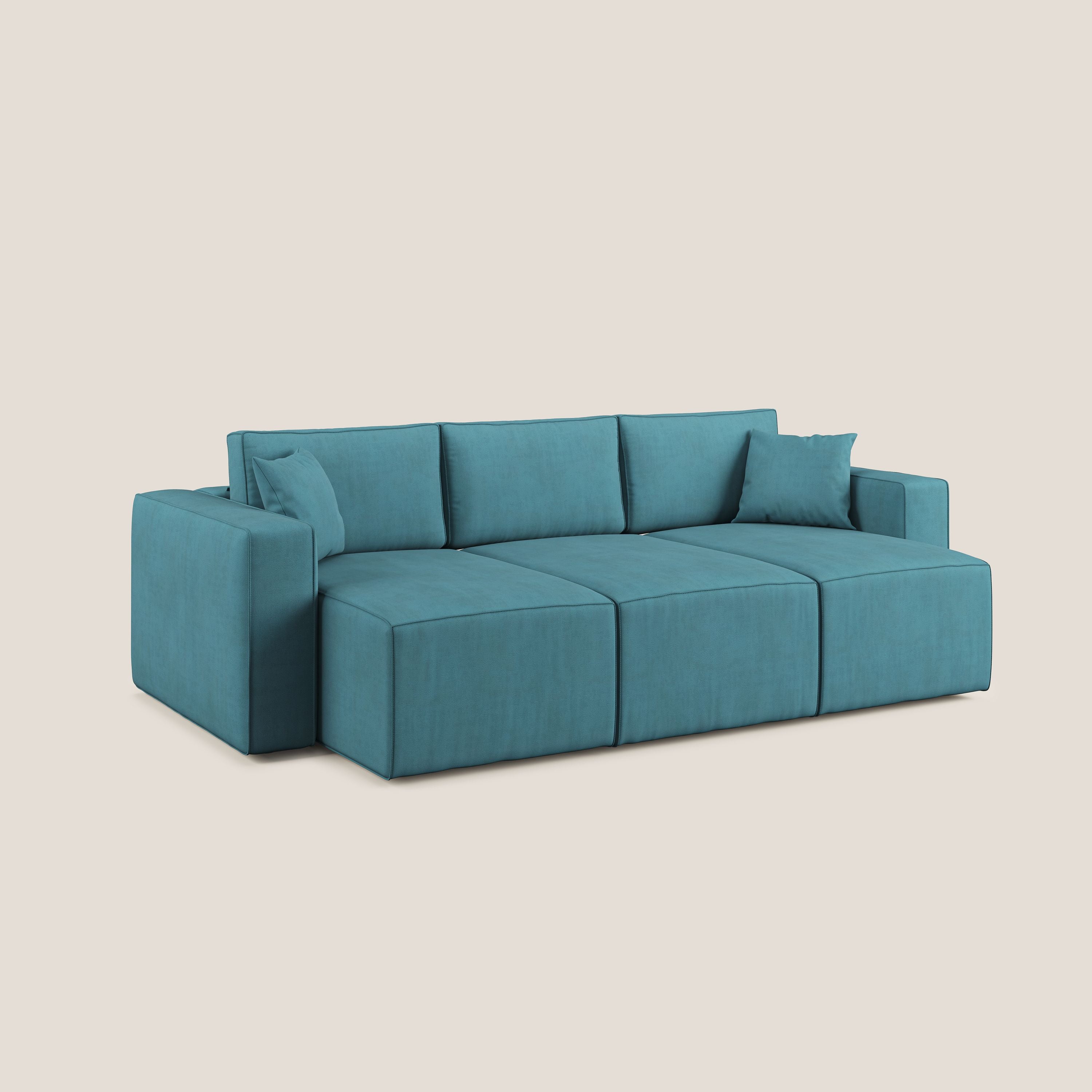 Morfeo divano con 3 sedute estraibili in morbido tessuto impermeabile T02 azzurro - divani.store