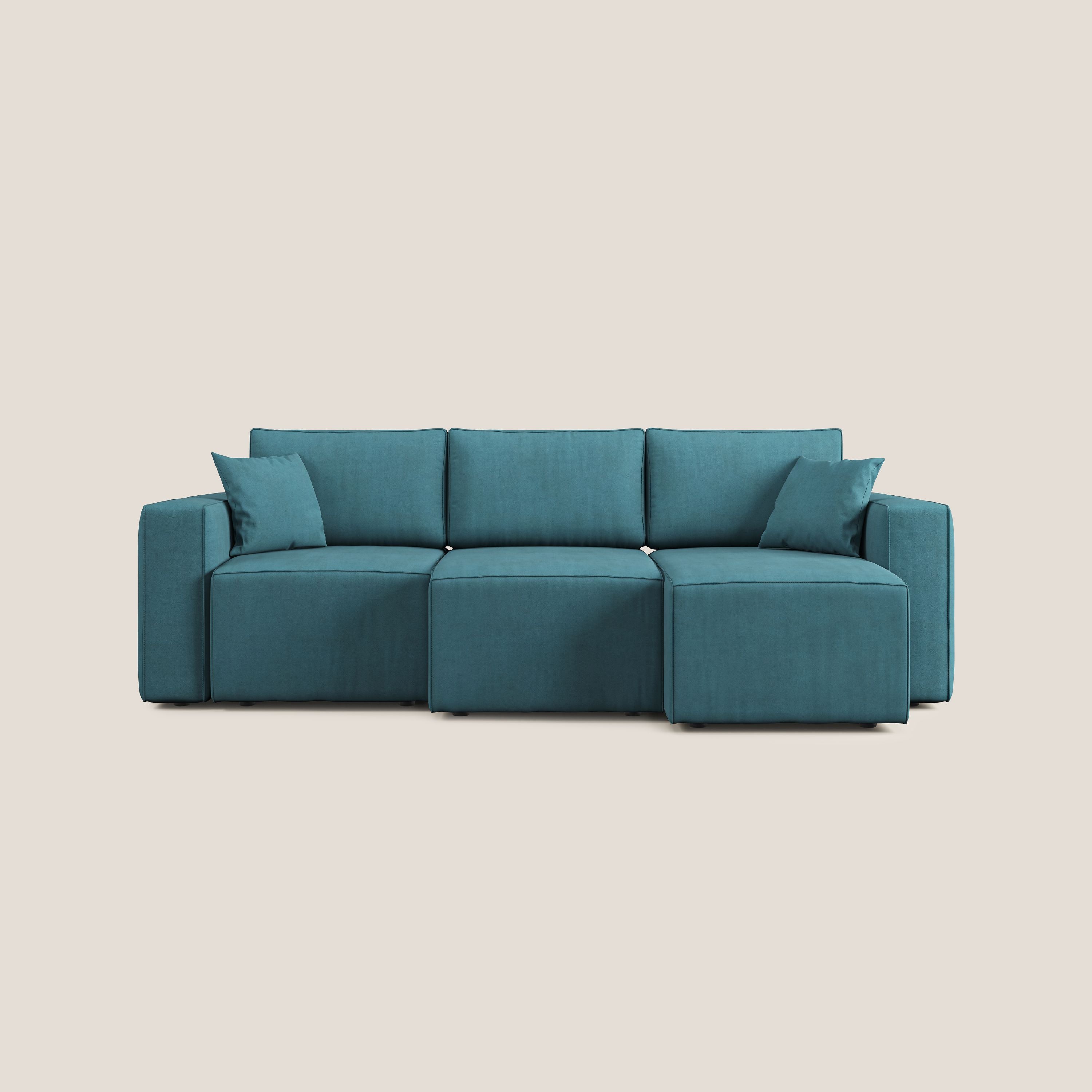 Morfeo divano con 3 sedute estraibili in morbido tessuto impermeabile T02 azzurro - divani.store