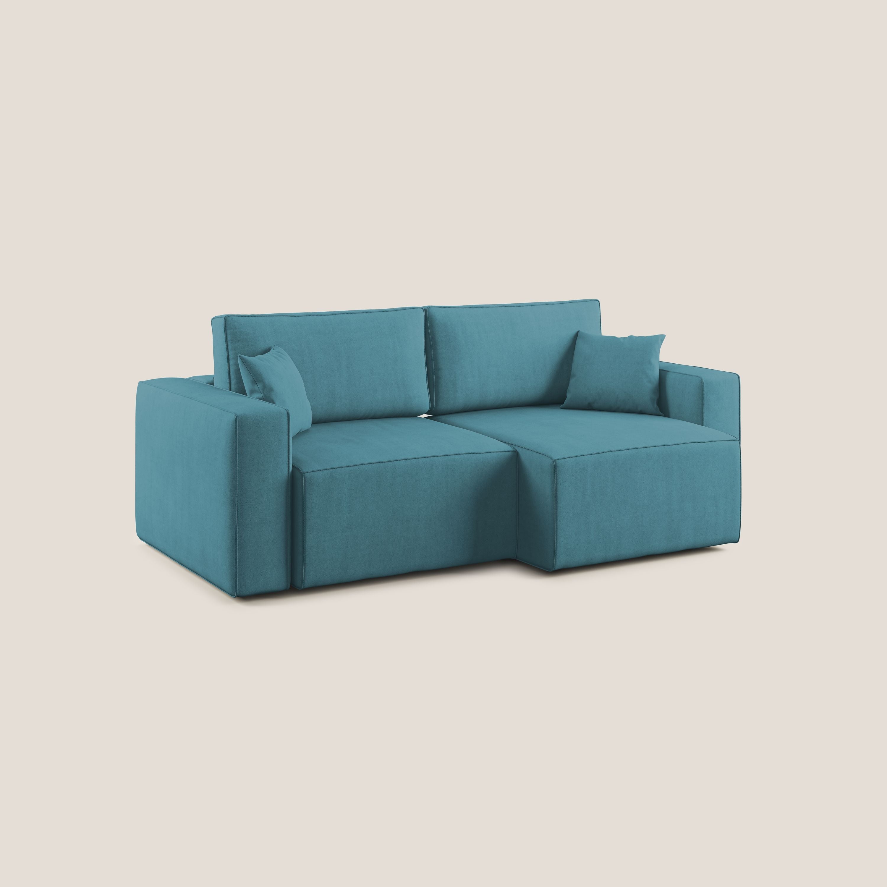 Morfeo divano con sedute estraibili in morbido tessuto impermeabile T02 azzurro - divani.store