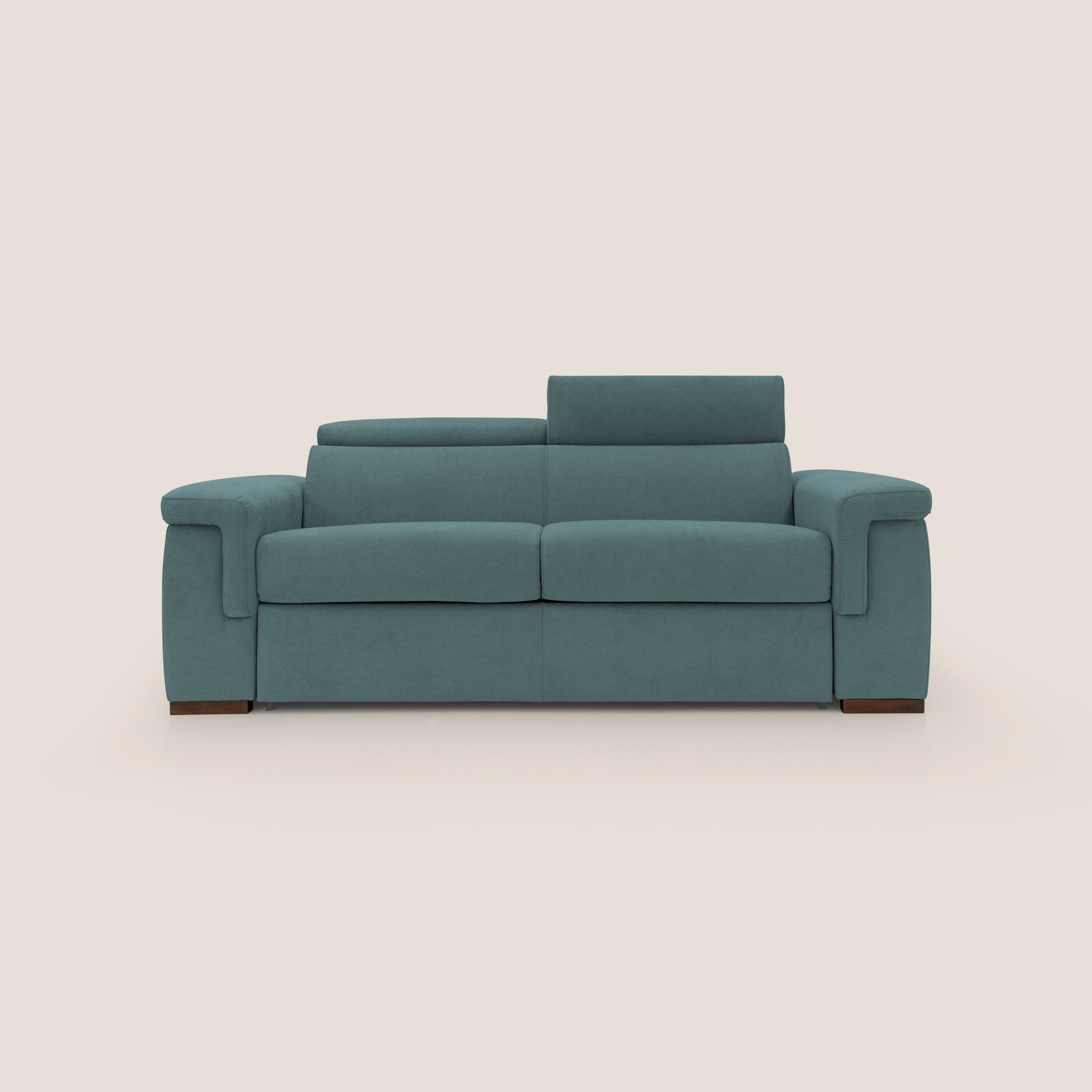 Giunone divano letto con materasso alto 18 cm e poggiatesta reclinabili in tessuto impermeabile T02 petrolio - divani.store