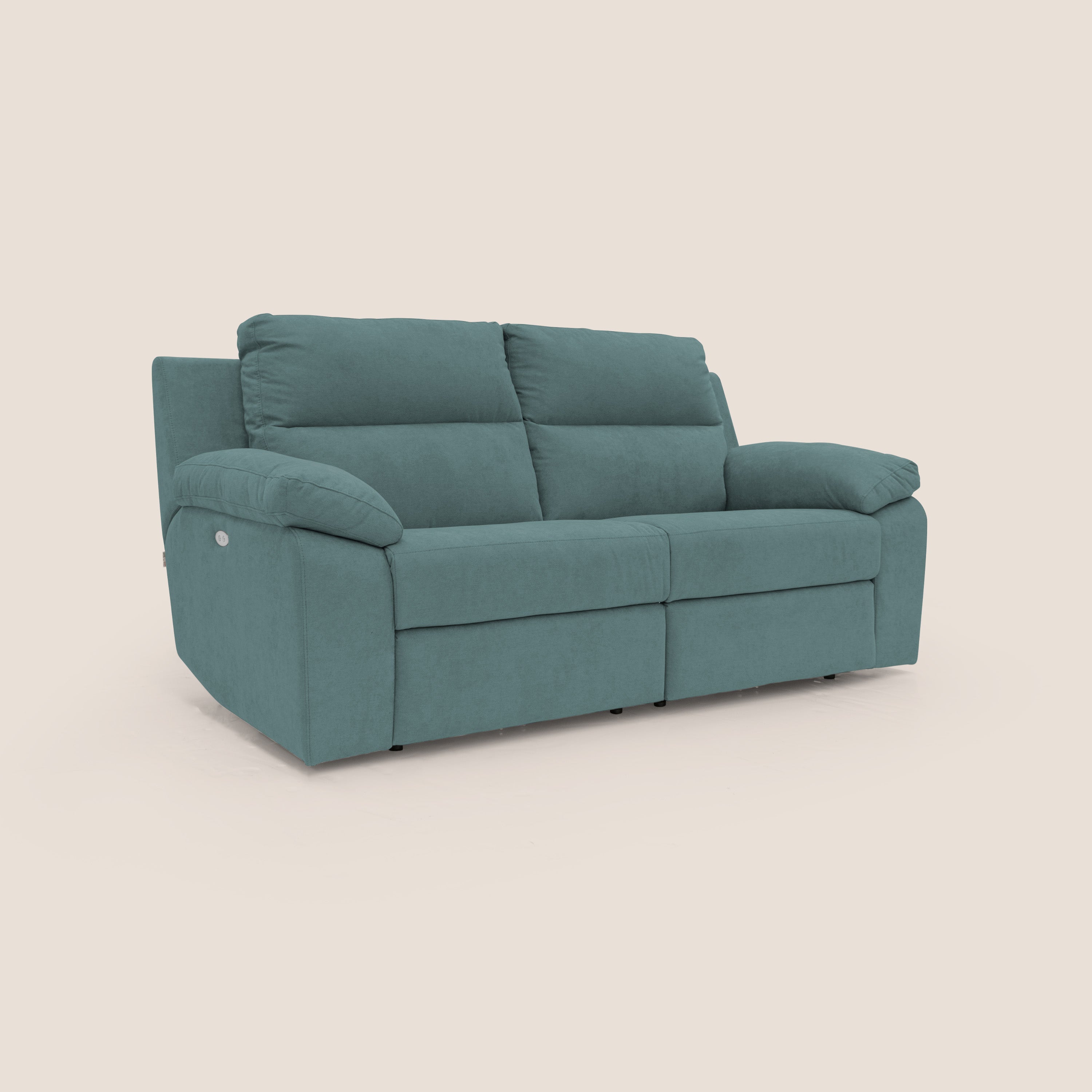 Romeo Divano relax con recliner elettrico in morbido tessuto impermeabile T02 petrolio - divani.store