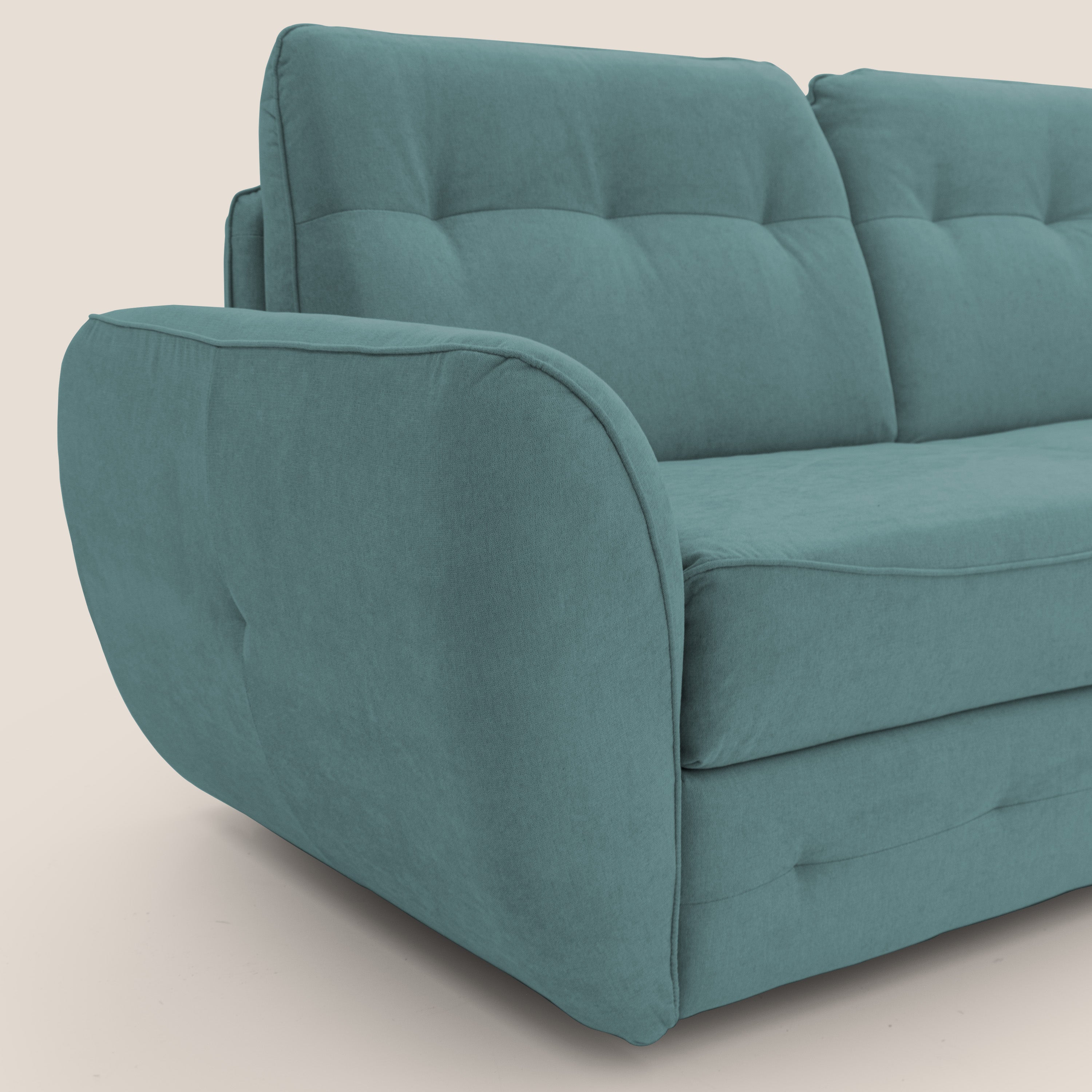 Zeus Divano letto scandinavo con schienale alto in tessuto impermeabile T02 petrolio - divani.store