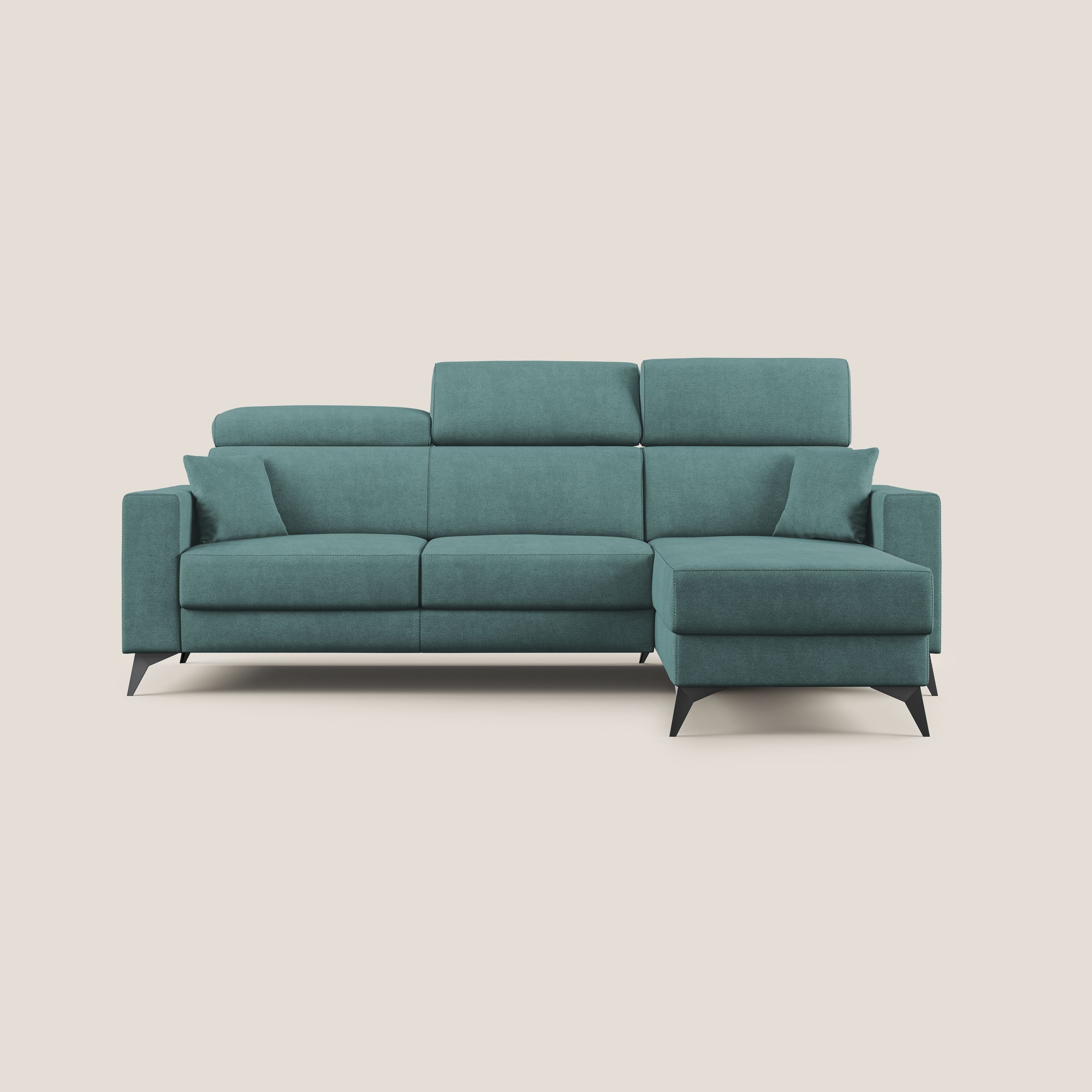 Pegaso divano letto angolare con poggiatesta reclinabili e rivestimento impermeabile T02 petrolio - divani.store