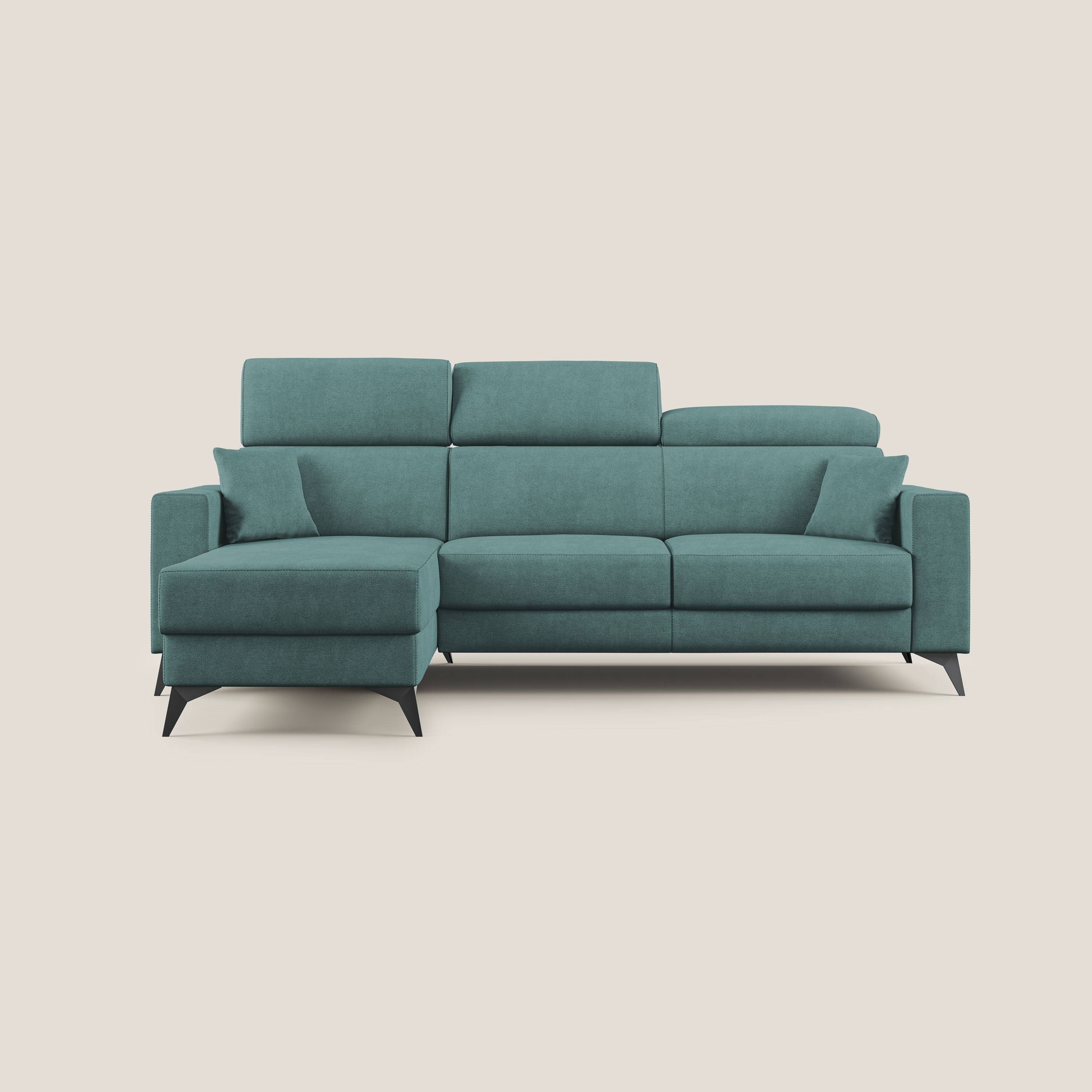 Pegaso divano letto angolare con poggiatesta reclinabili e rivestimento impermeabile T02 petrolio - divani.store
