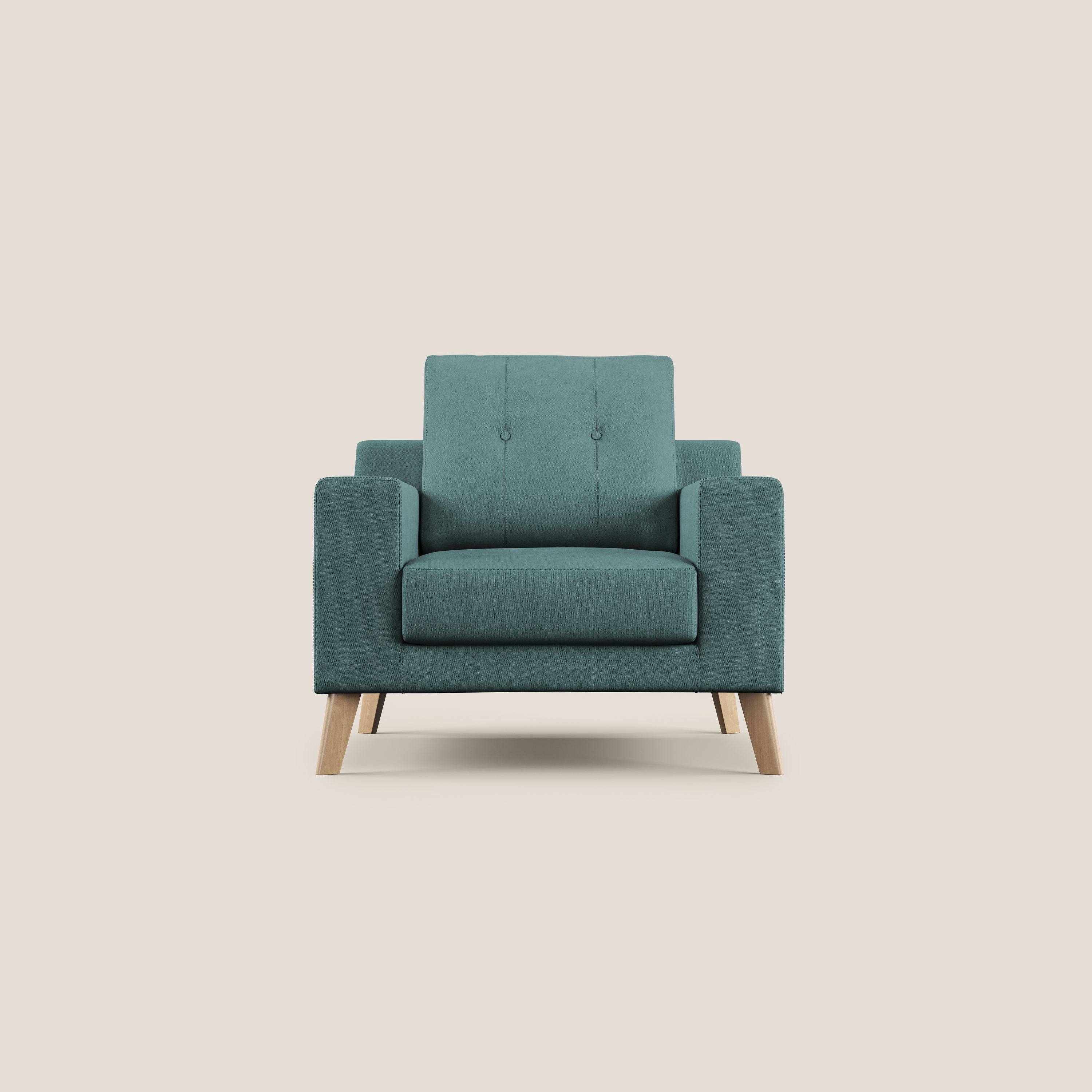 Danish poltroncina in tessuto morbido impermeabile T02 petrolio - divani.store