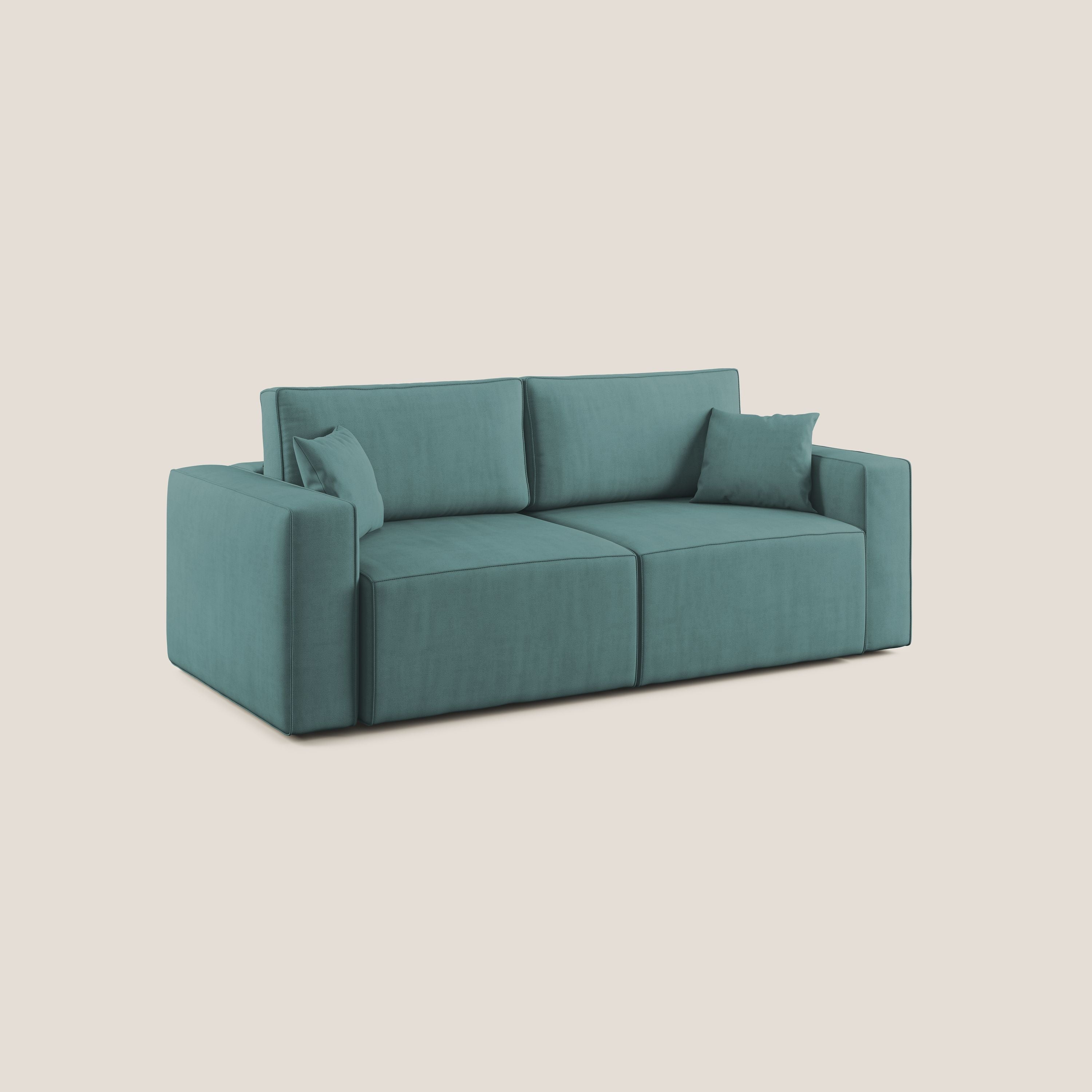 Morfeo divano con sedute estraibili in morbido tessuto impermeabile T02 petrolio - divani.store