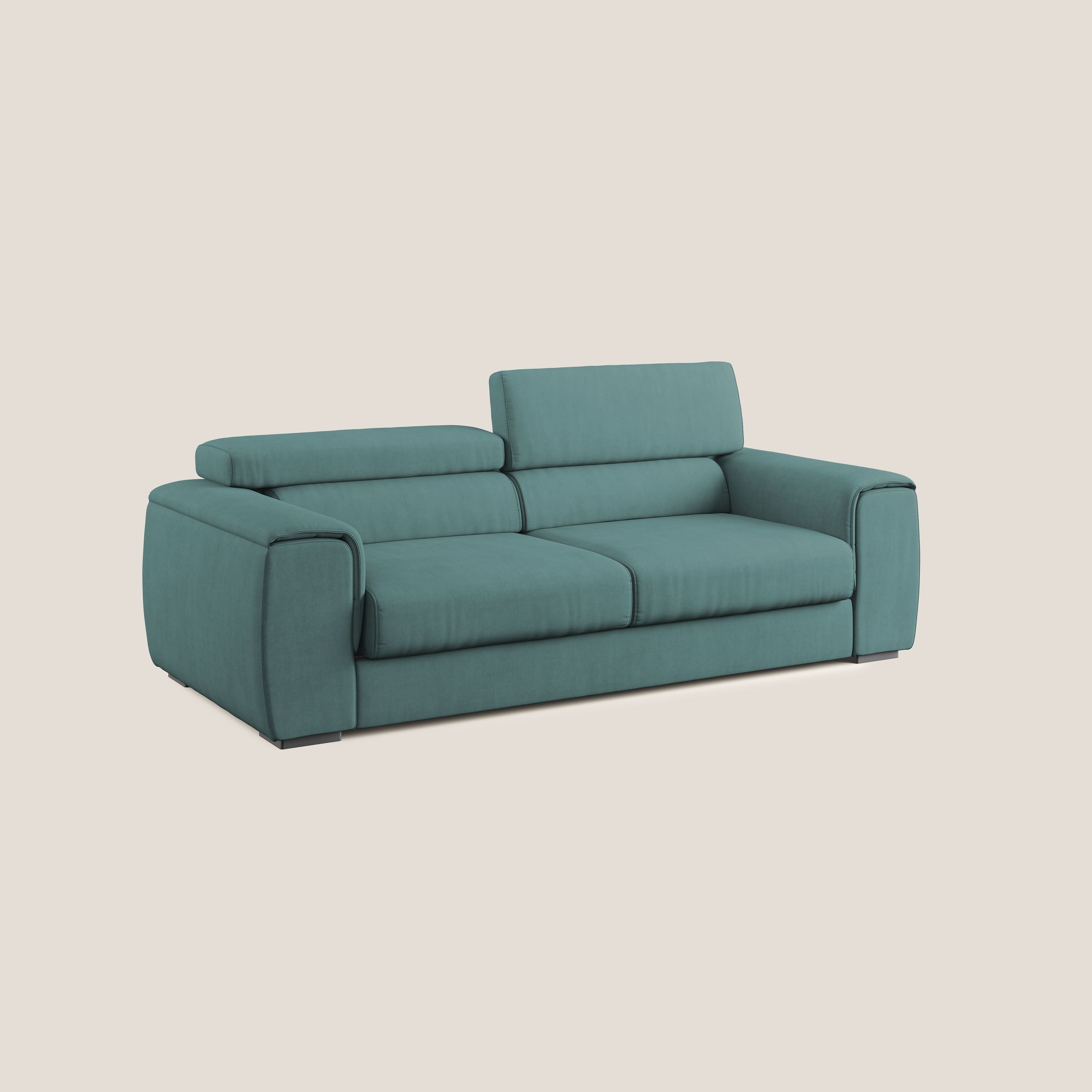 Zeno Divano con pouf estraibile poggiapiedi in tessuto morbido impermeabile T02 petrolio - divani.store