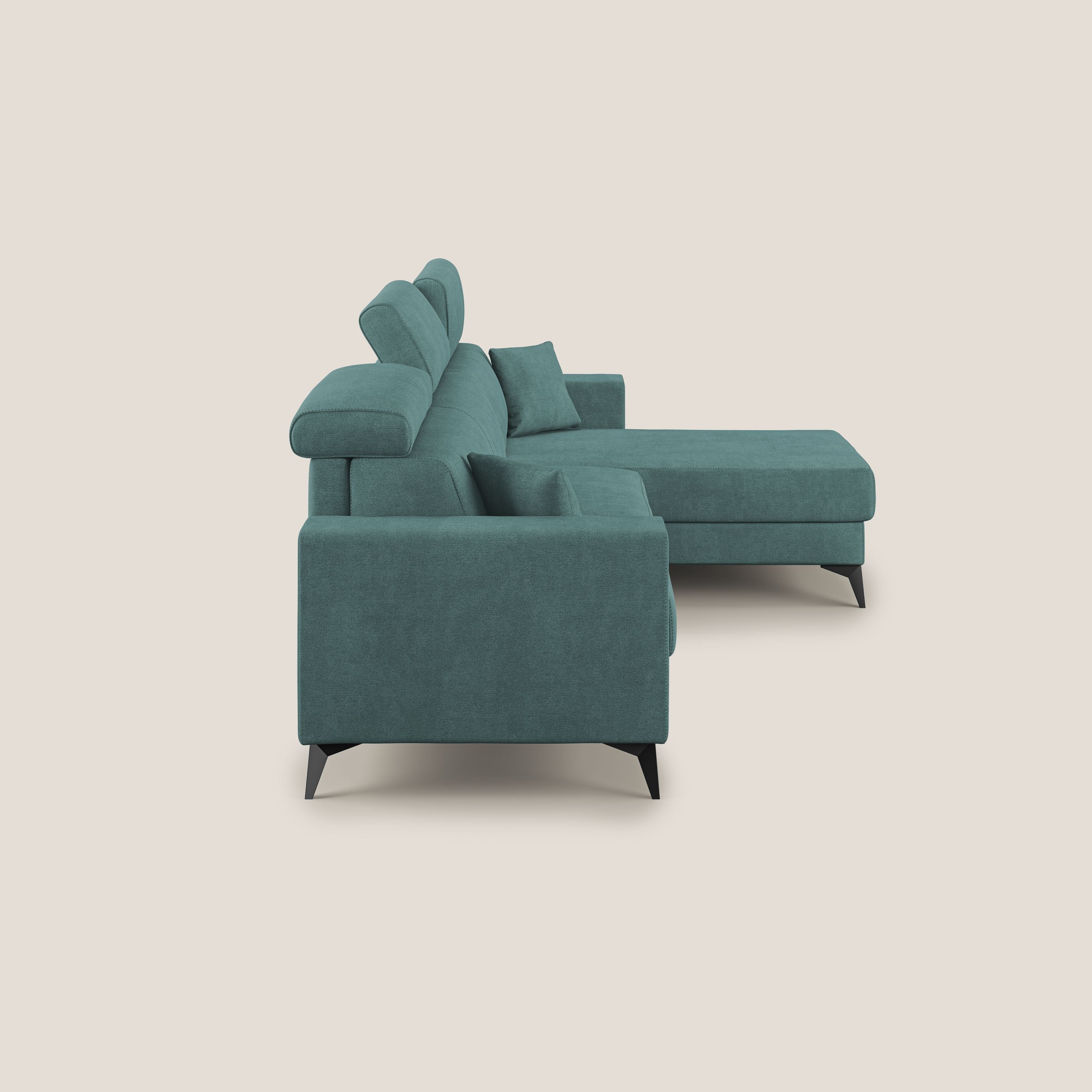 Pegaso divano letto angolare con poggiatesta reclinabili e rivestimento impermeabile T02 petrolio - divani.store