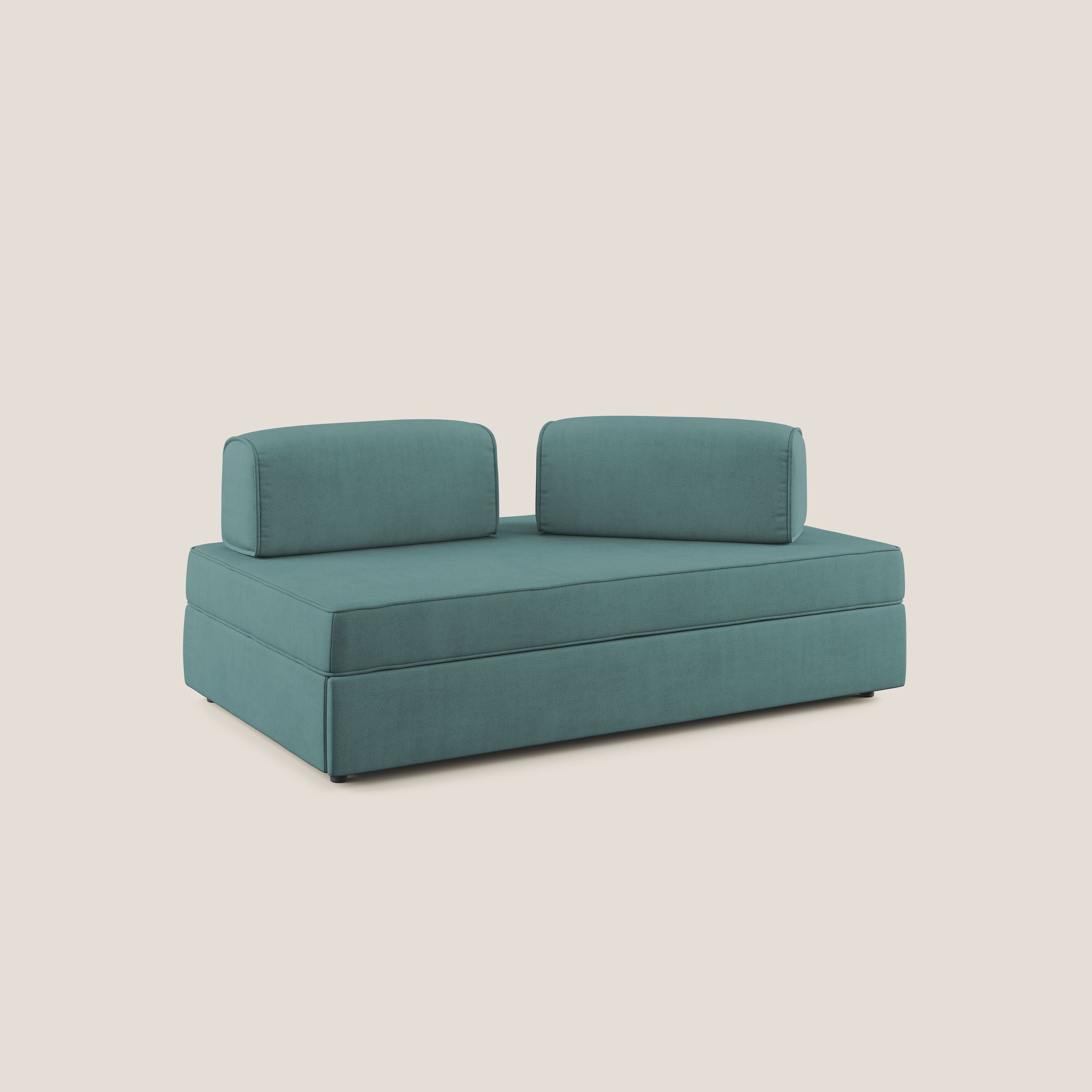 Liberty divano con pouf estraibile e schienali movibili in tessuto morbido impermeabile T02 petrolio - divani.store