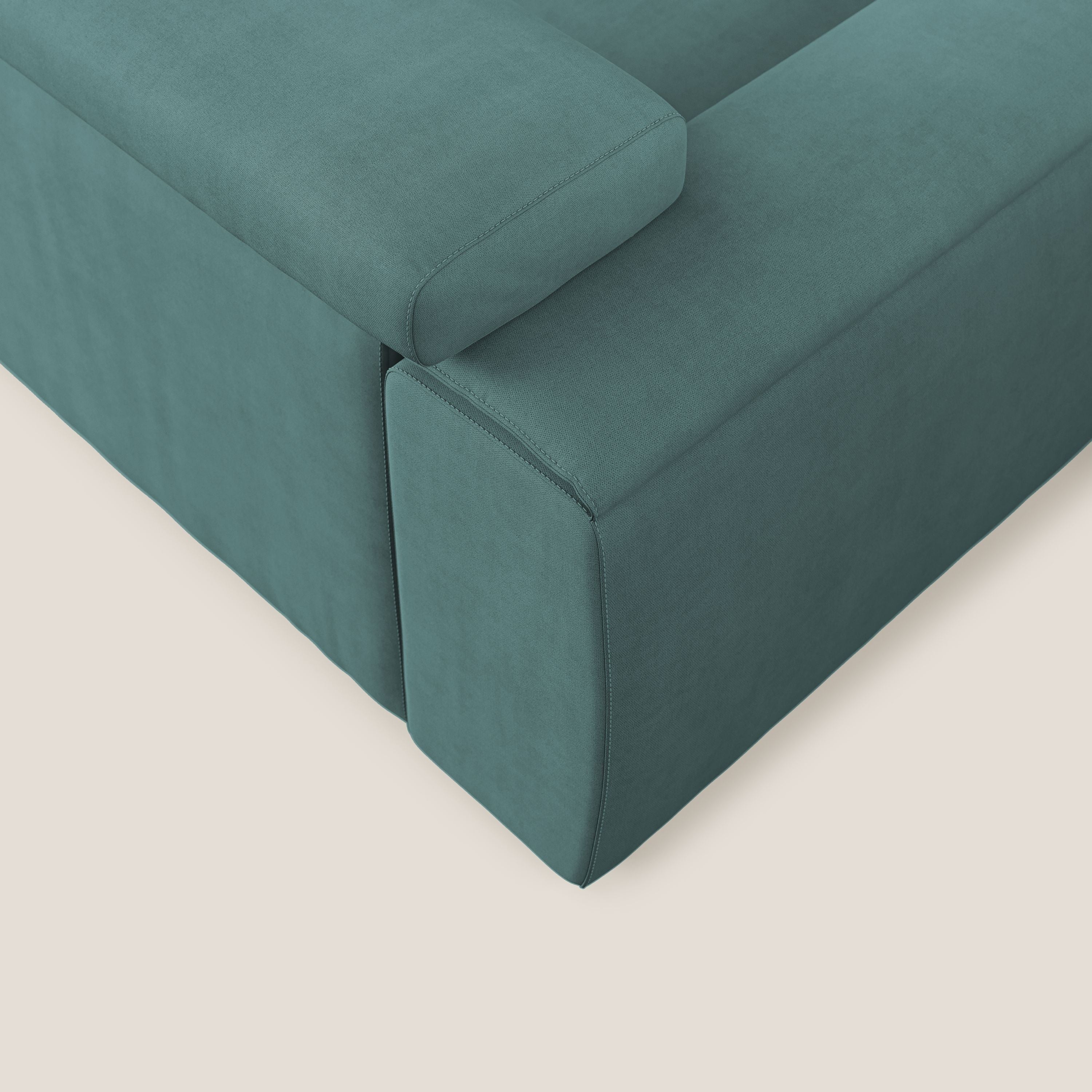 Zeno Divano con pouf estraibile poggiapiedi in tessuto morbido impermeabile T02 petrolio - divani.store