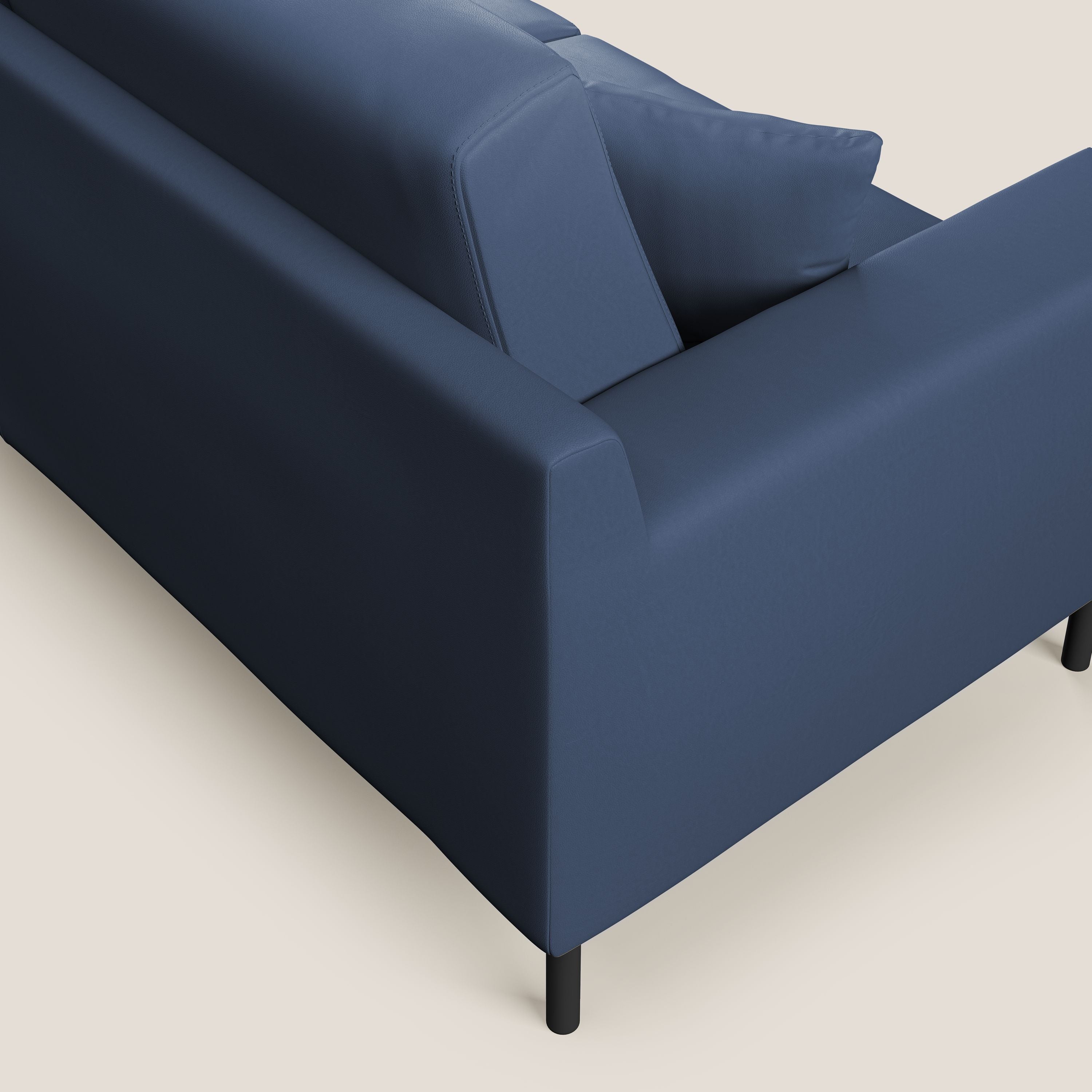 Uranio divano moderno lineare in Ecopelle impermeabile T04 blu - divani.store