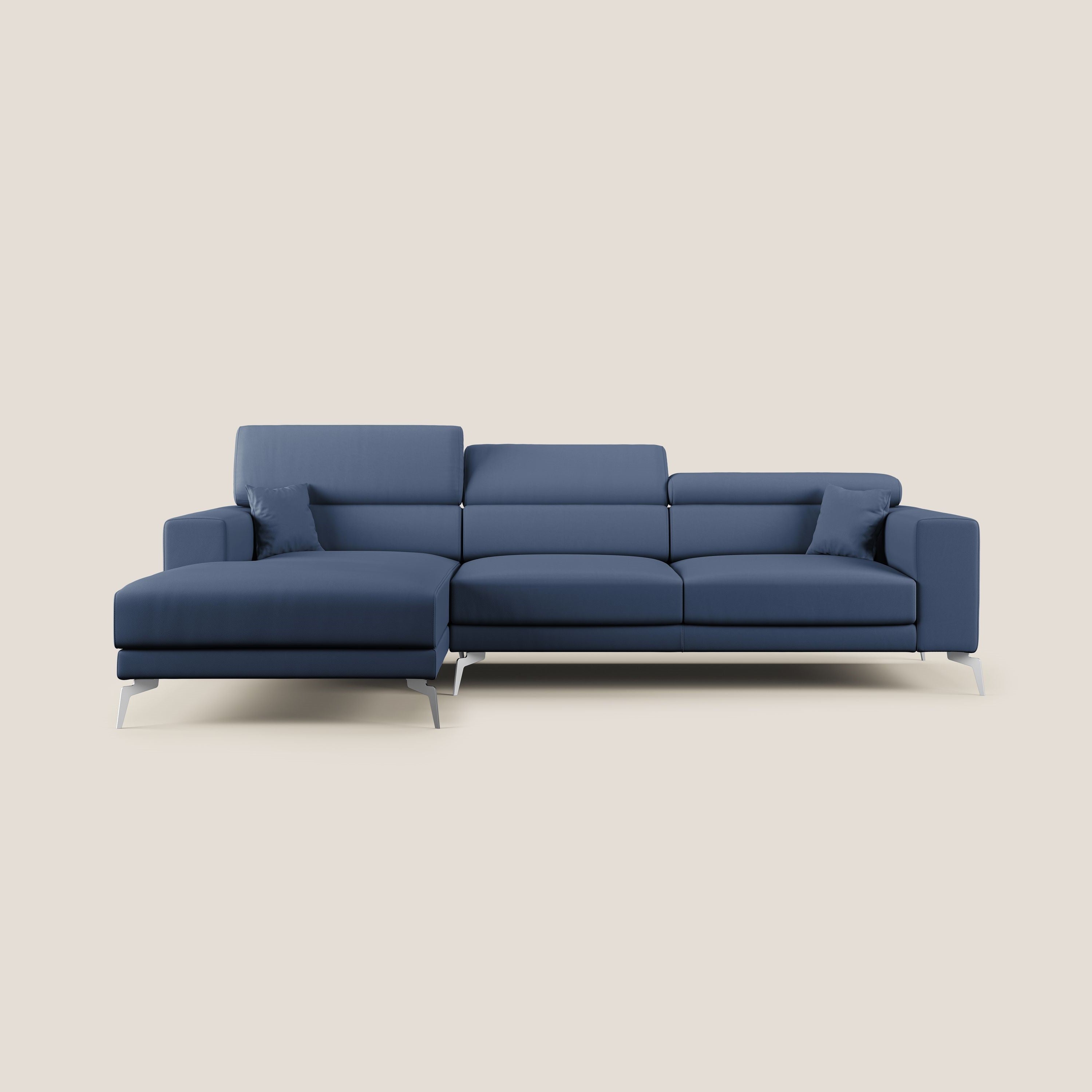 Blade Divano moderno angolare con poggiatesta reclinabili in Ecopelle T04 blu - divani.store