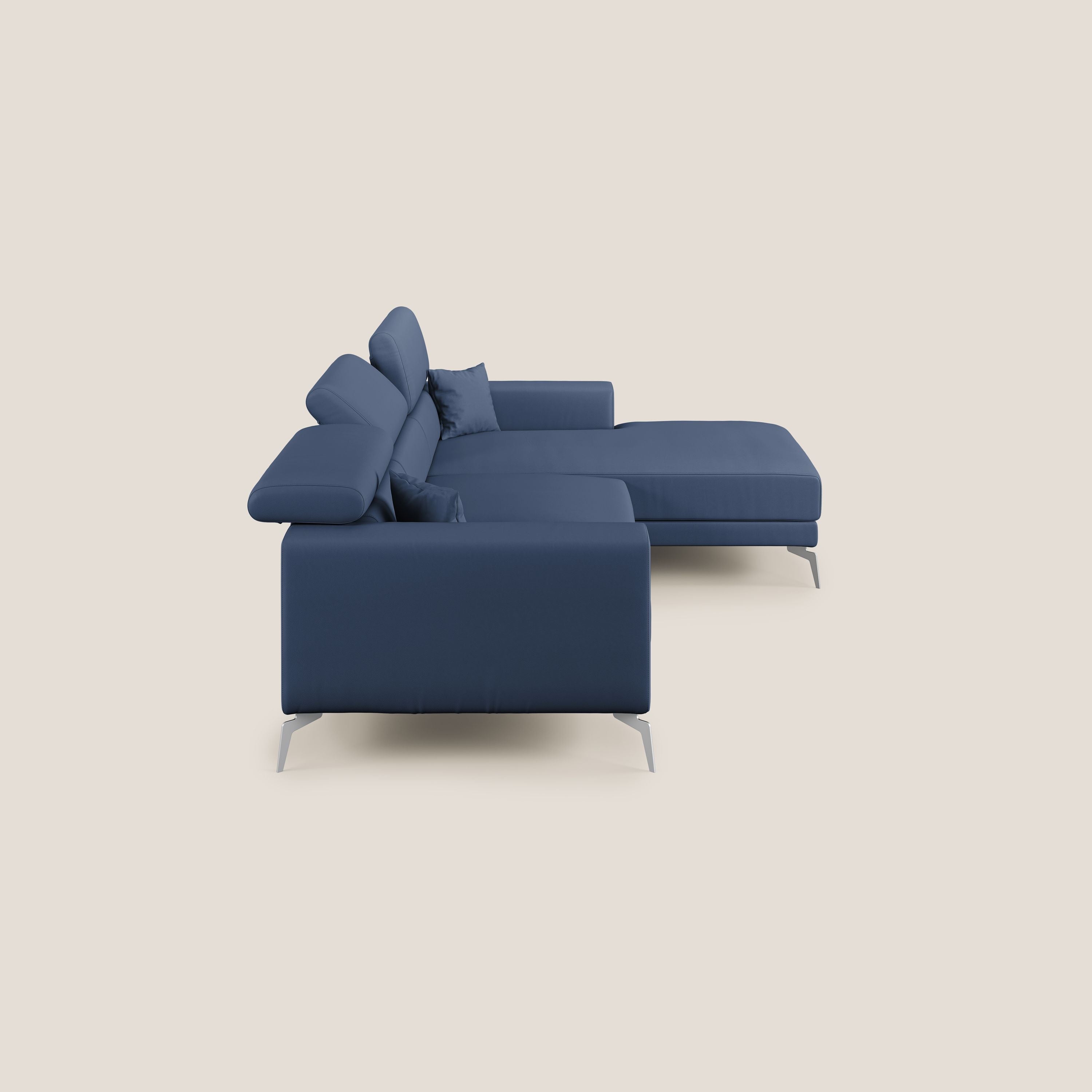 Blade Divano moderno angolare con poggiatesta reclinabili in Ecopelle T04 blu - divani.store