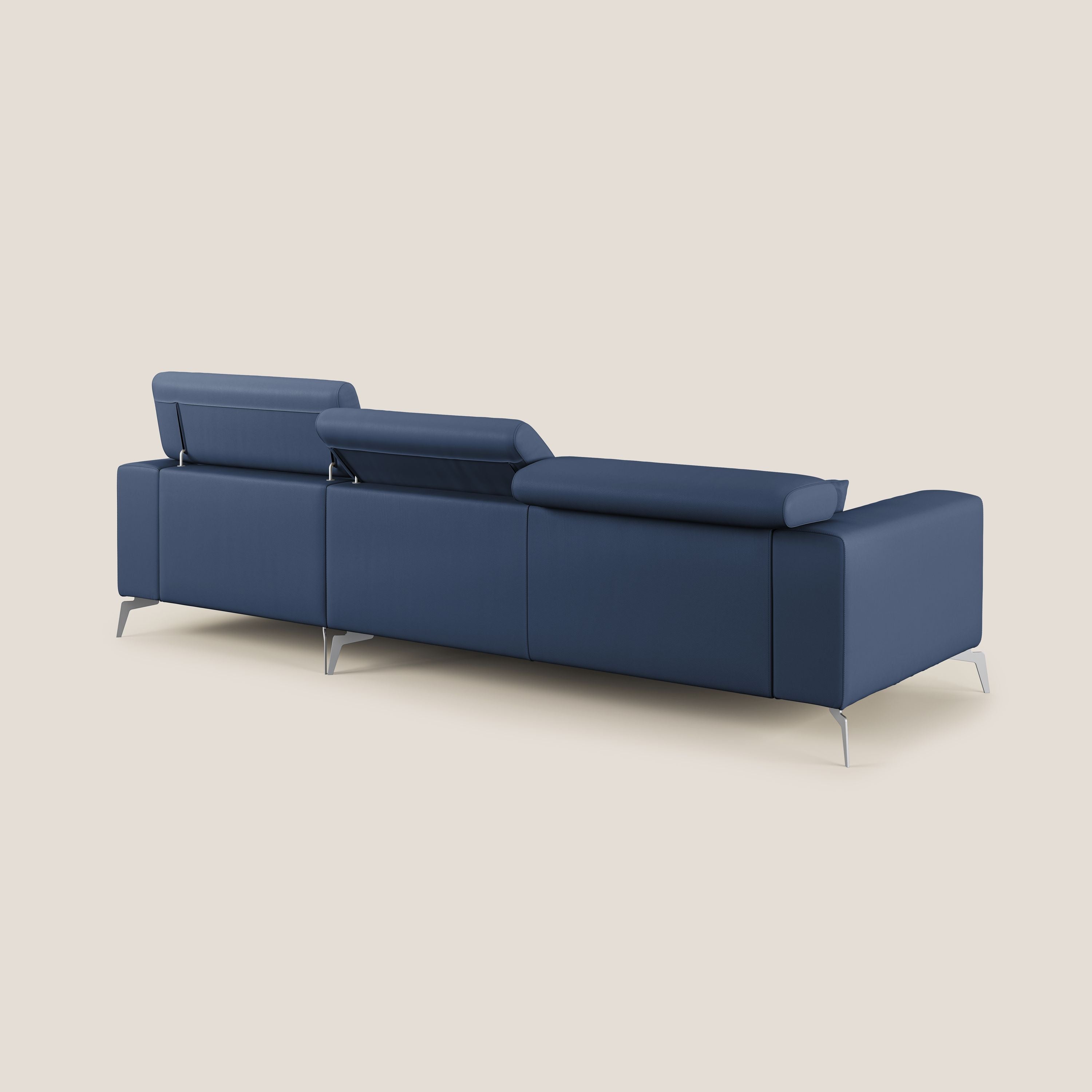 Blade Divano moderno angolare con poggiatesta reclinabili in Ecopelle T04 blu - divani.store