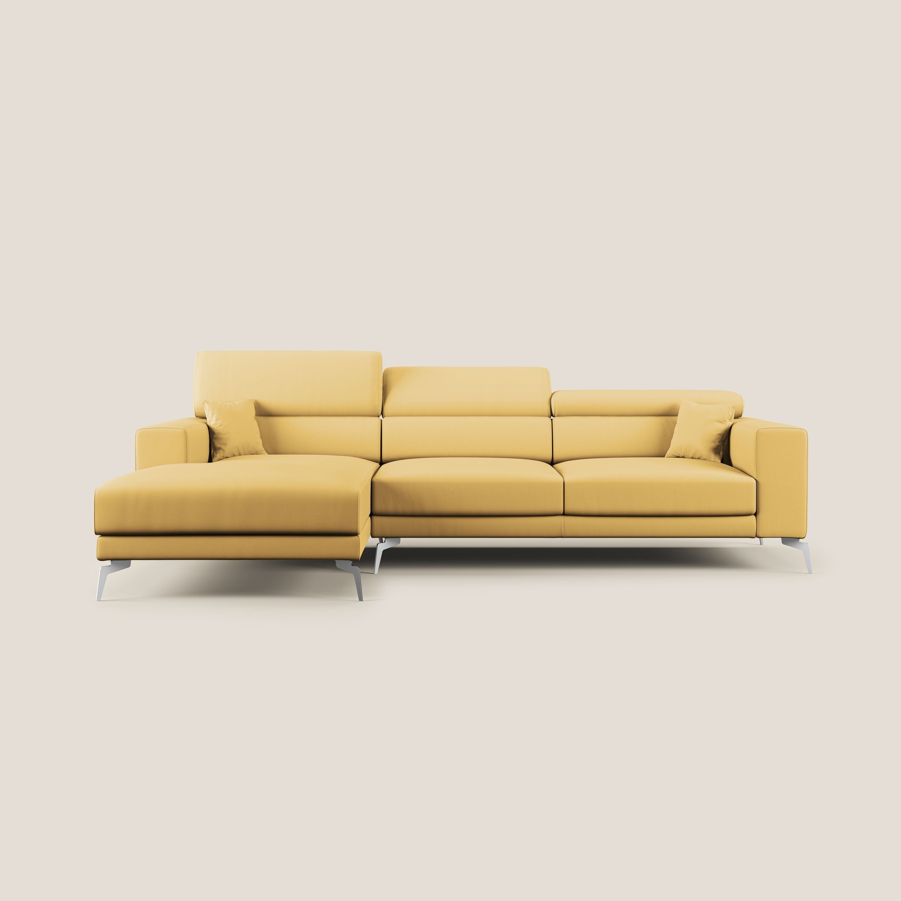 Blade Divano moderno angolare con poggiatesta reclinabili in Ecopelle T04 giallo - divani.store