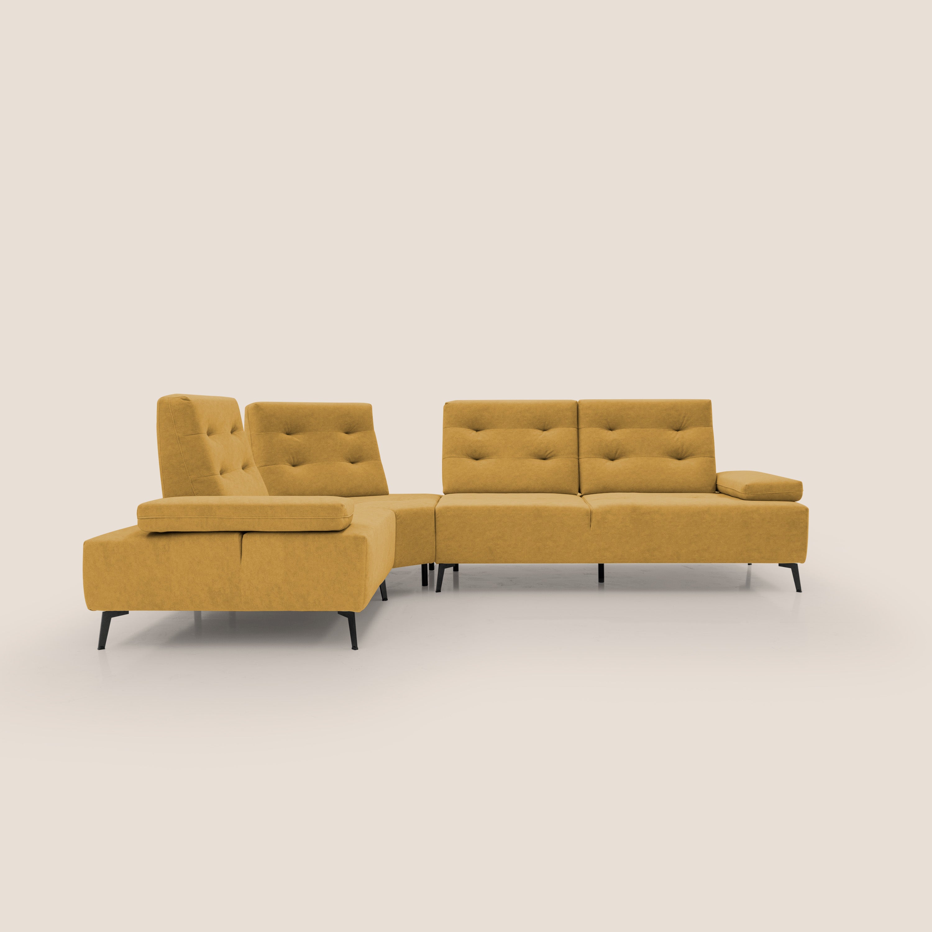 Lugano Divano angolare con schienali traslanti in microfibra effetto velluto T09 giallo - divani.store