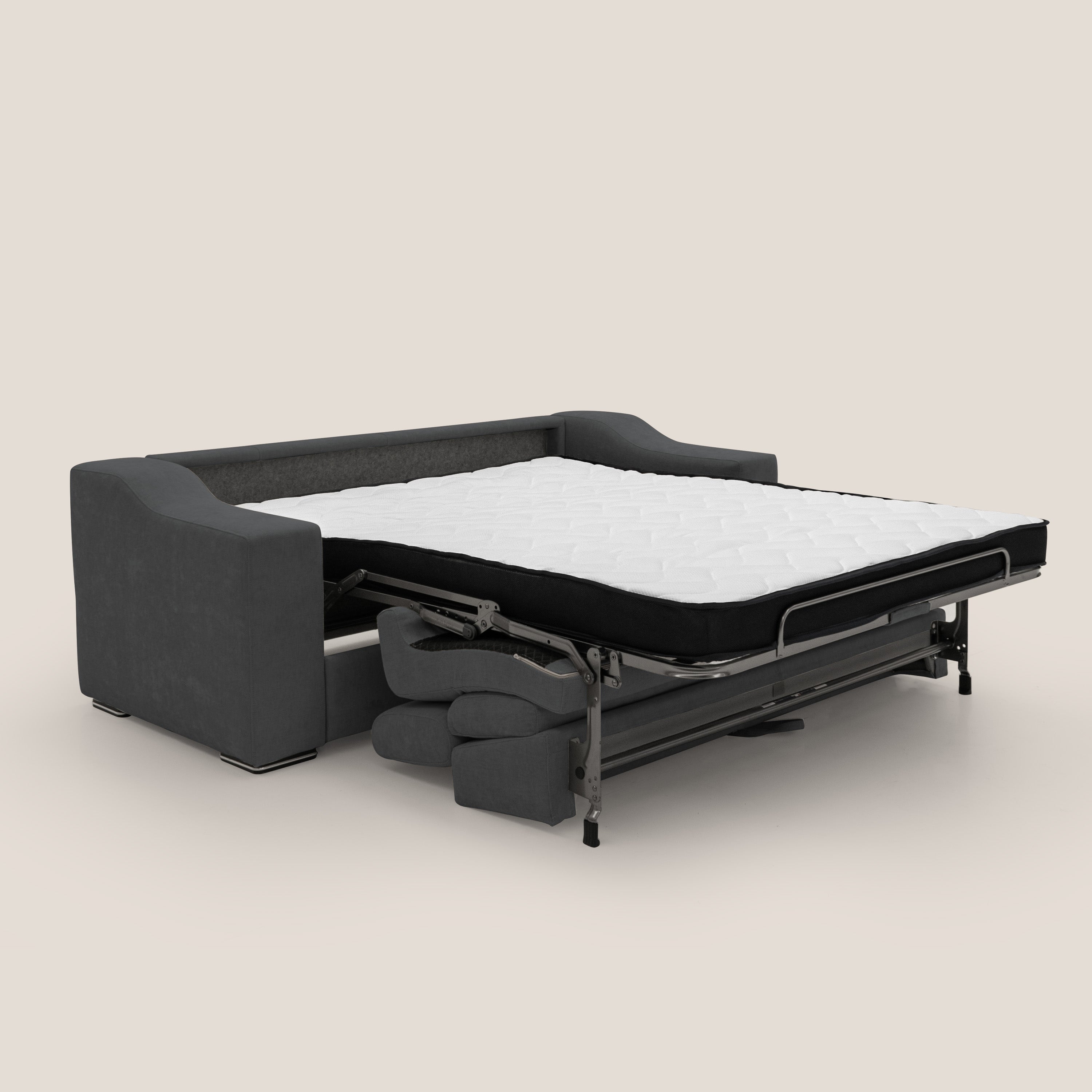 Bomber divano letto matrimoniale con poggiatesta in tessuto impermeabile T14 antracite - divani.store