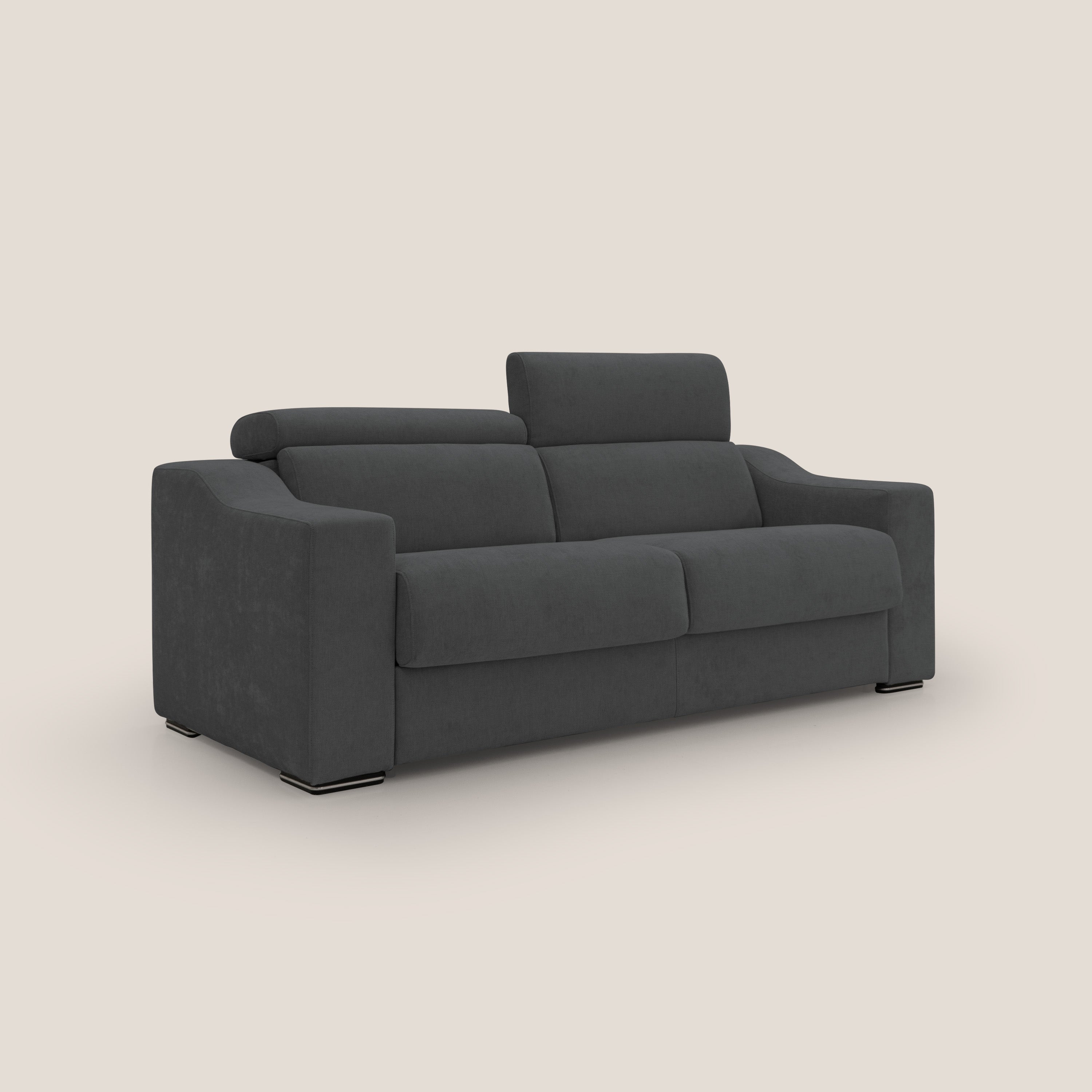 Bomber divano letto matrimoniale con poggiatesta in tessuto impermeabile T14 antracite - divani.store