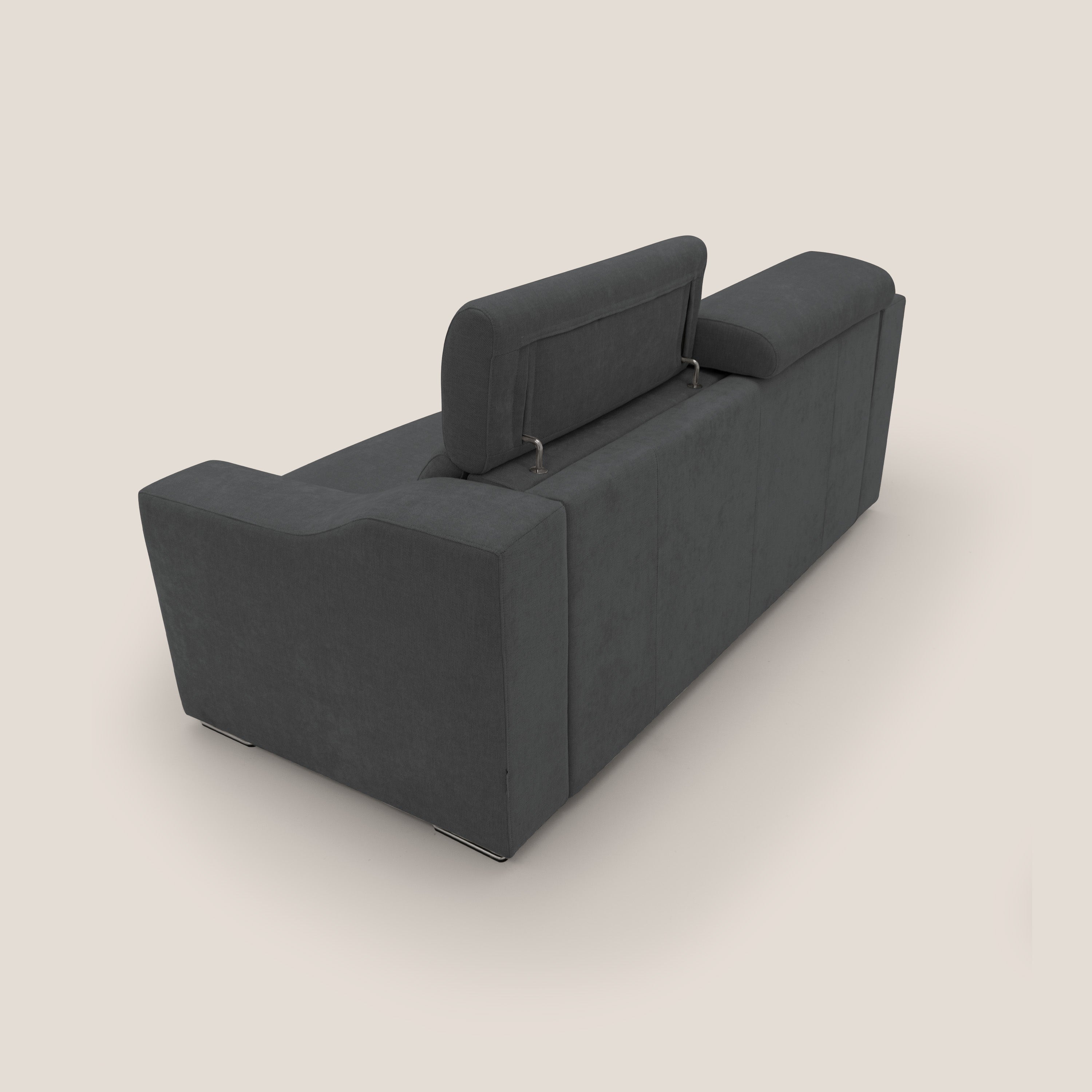 Bomber divano letto matrimoniale con poggiatesta in tessuto impermeabile T14 antracite - divani.store