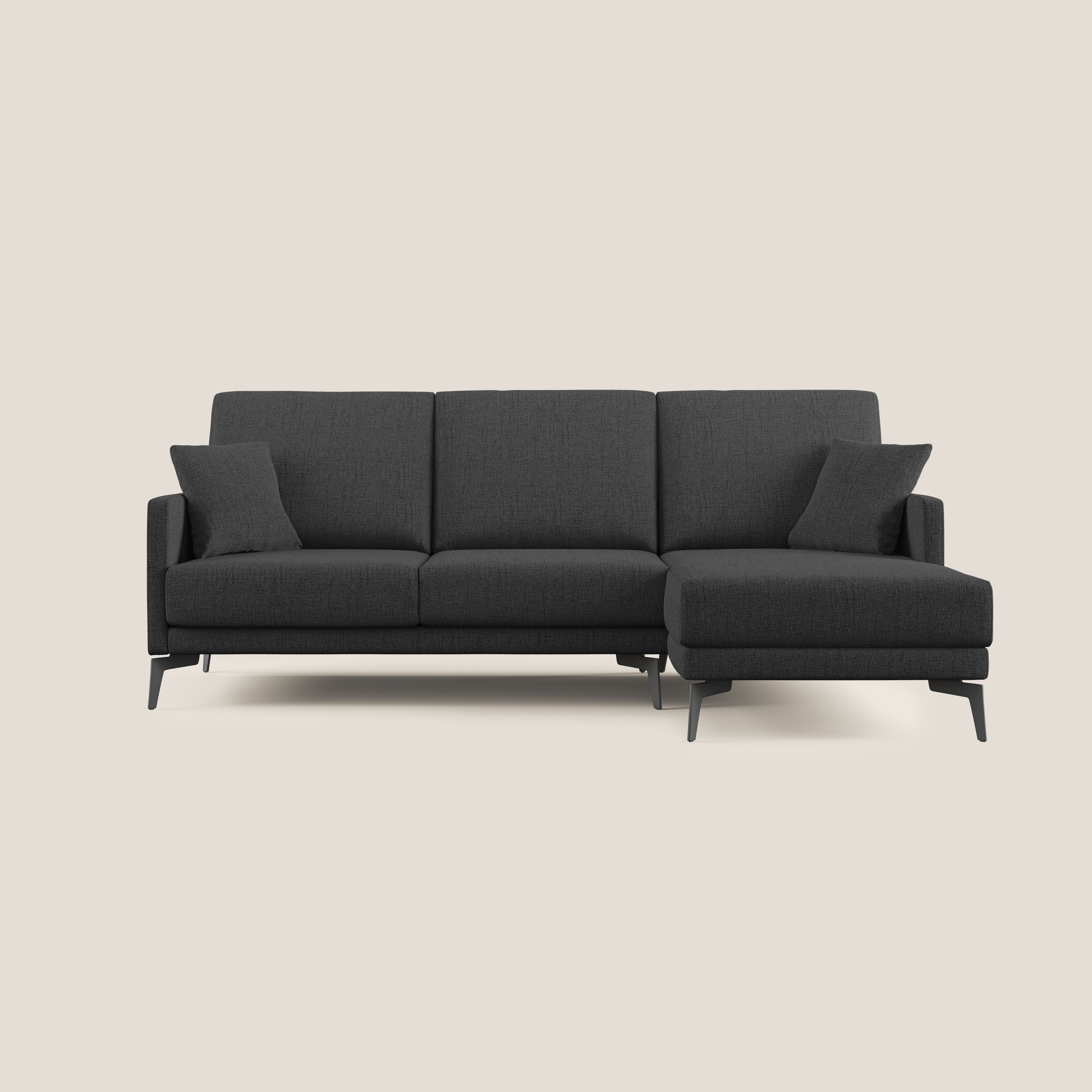 Saturno divano angolare moderno in tessuto morbido impermeabile T03 antracite - divani.store