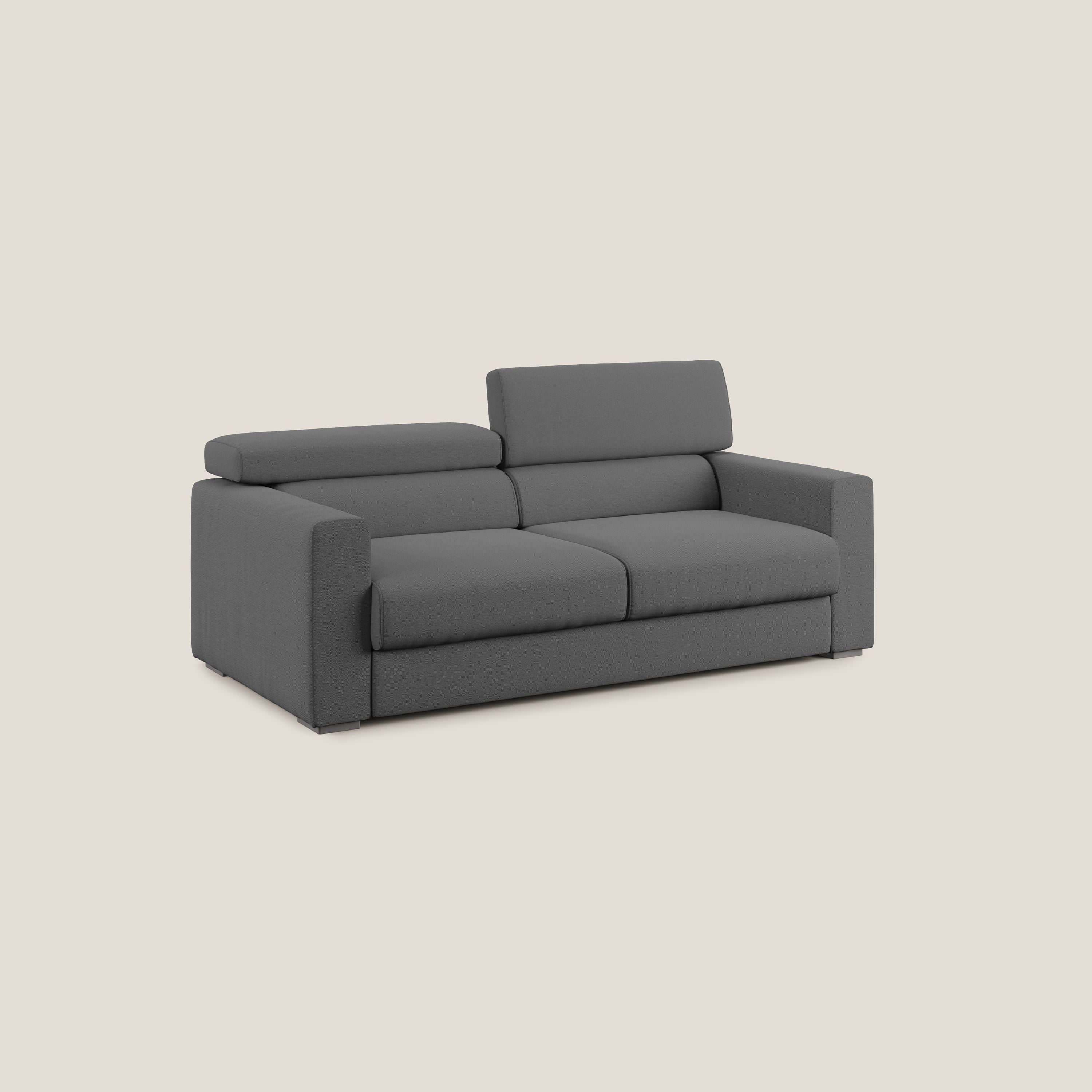 Dylan divano allungabile con pouf estraibile poggiapiedi in tessuto fiammato simil cotone impermeabile T19 antracite - divani.store