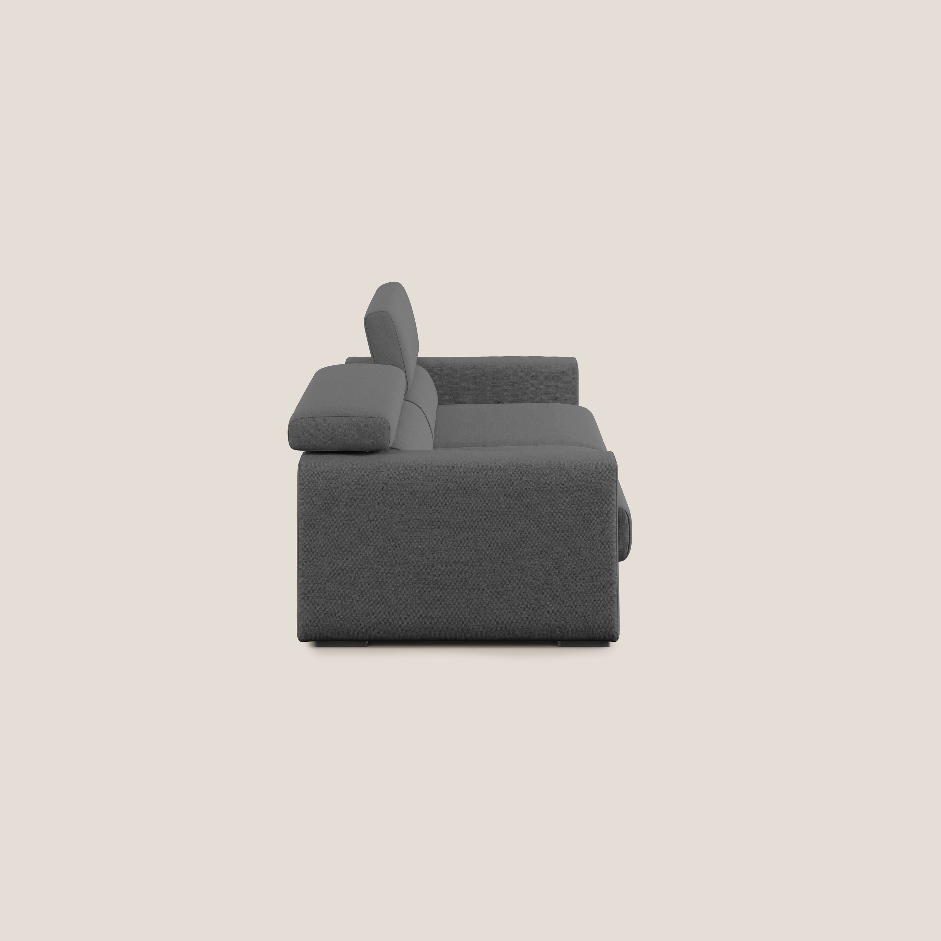 Dylan divano allungabile con pouf estraibile poggiapiedi in tessuto fiammato simil cotone impermeabile T19 antracite - divani.store