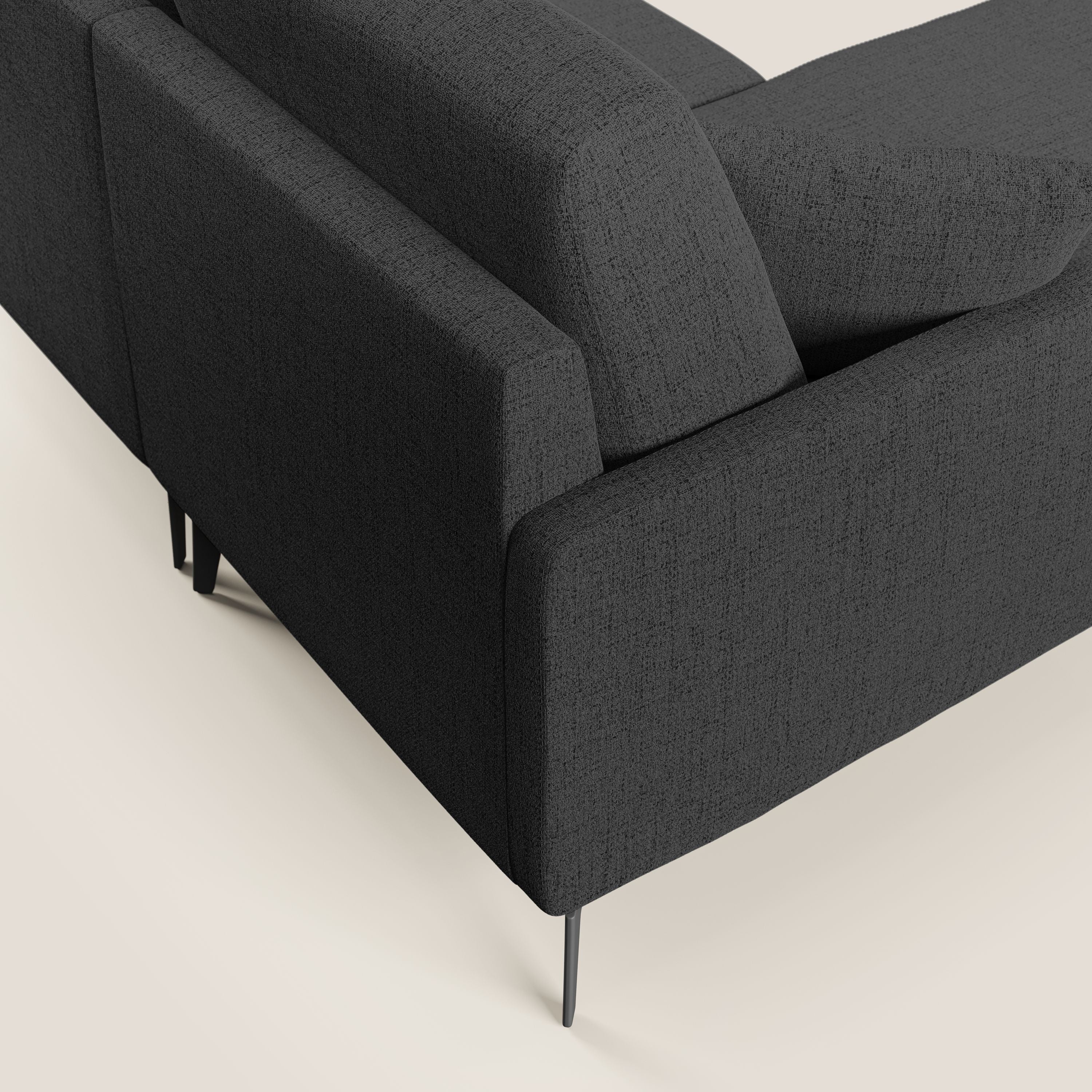 Saturno divano panoramico moderno in tessuto morbido impermeabile T03 antracite - divani.store