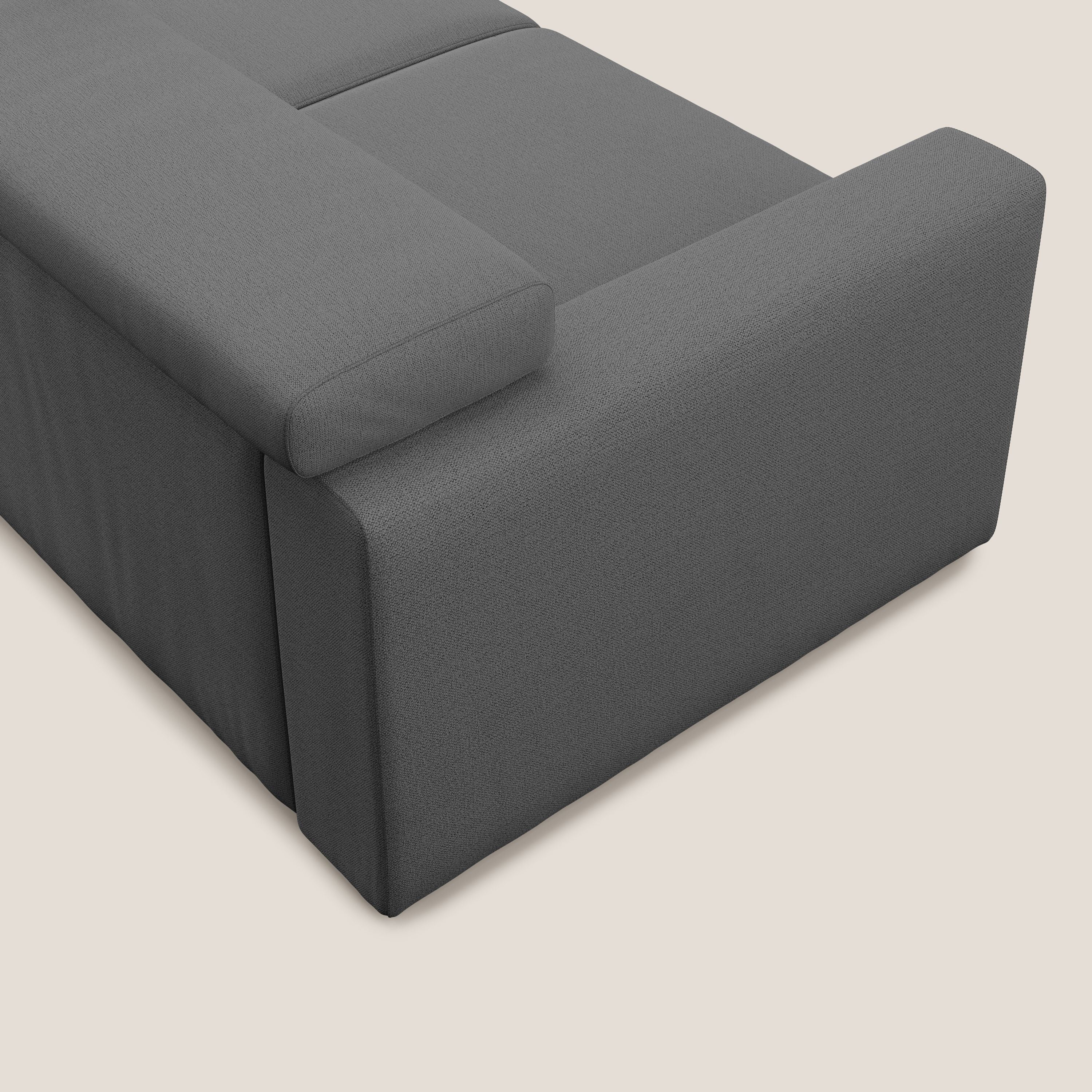 Dylan divano allungabile con pouf estraibile poggiapiedi in tessuto fiammato simil cotone impermeabile T19 antracite - divani.store