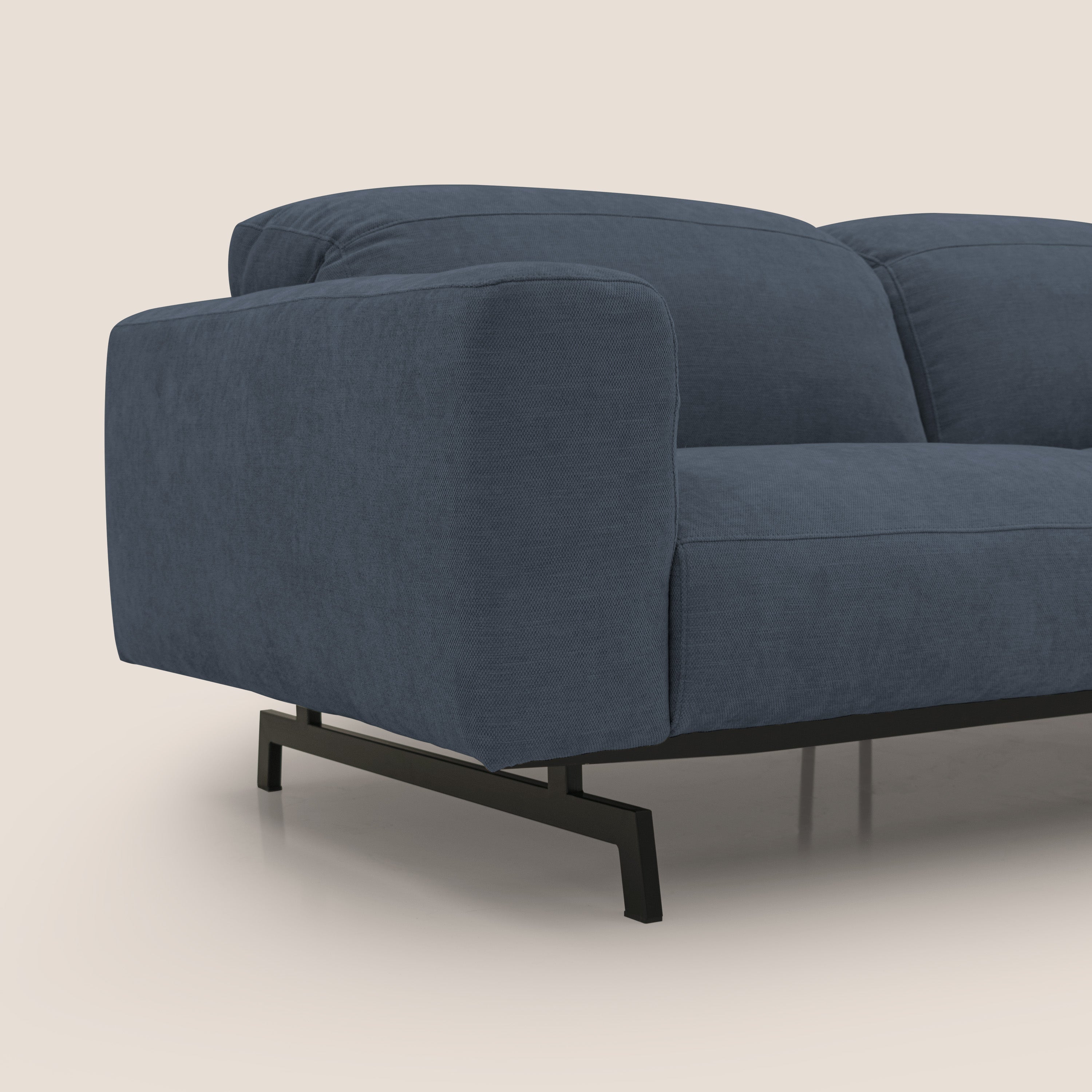 Sakura divano in piuma d'oca modulare componibile in morbido tessuto fiammato impermeabile T14 blu - divani.store
