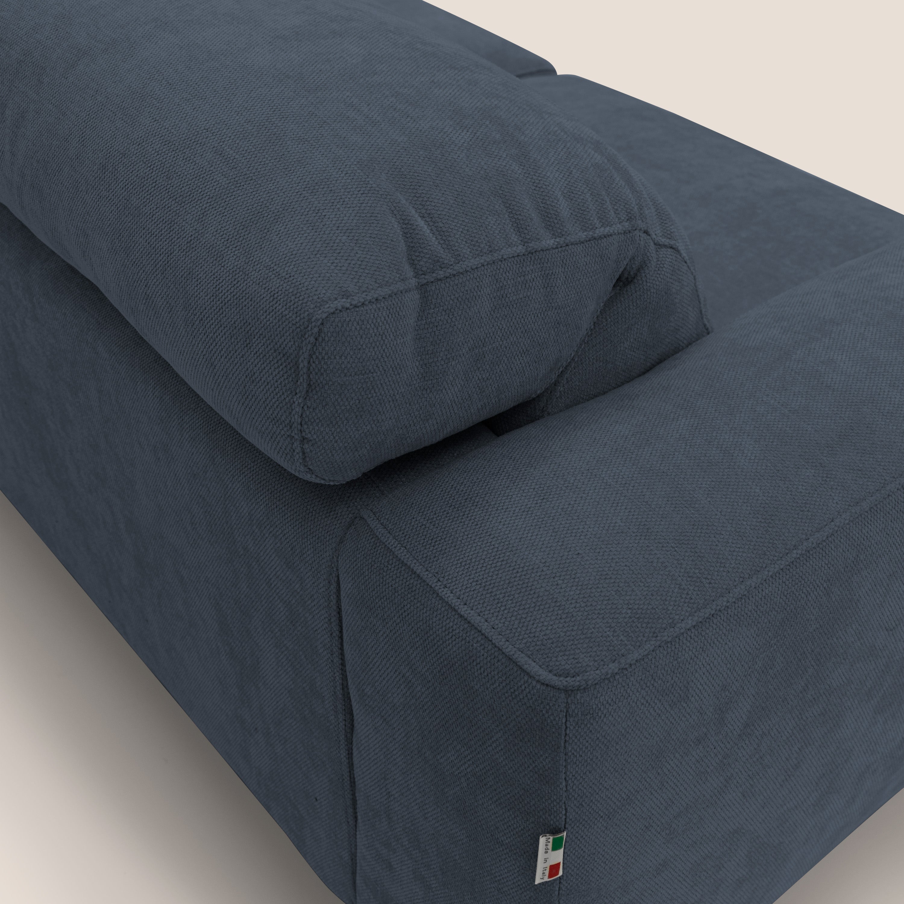 Sakura divano in piuma d'oca modulare componibile in morbido tessuto fiammato impermeabile T14 blu - divani.store