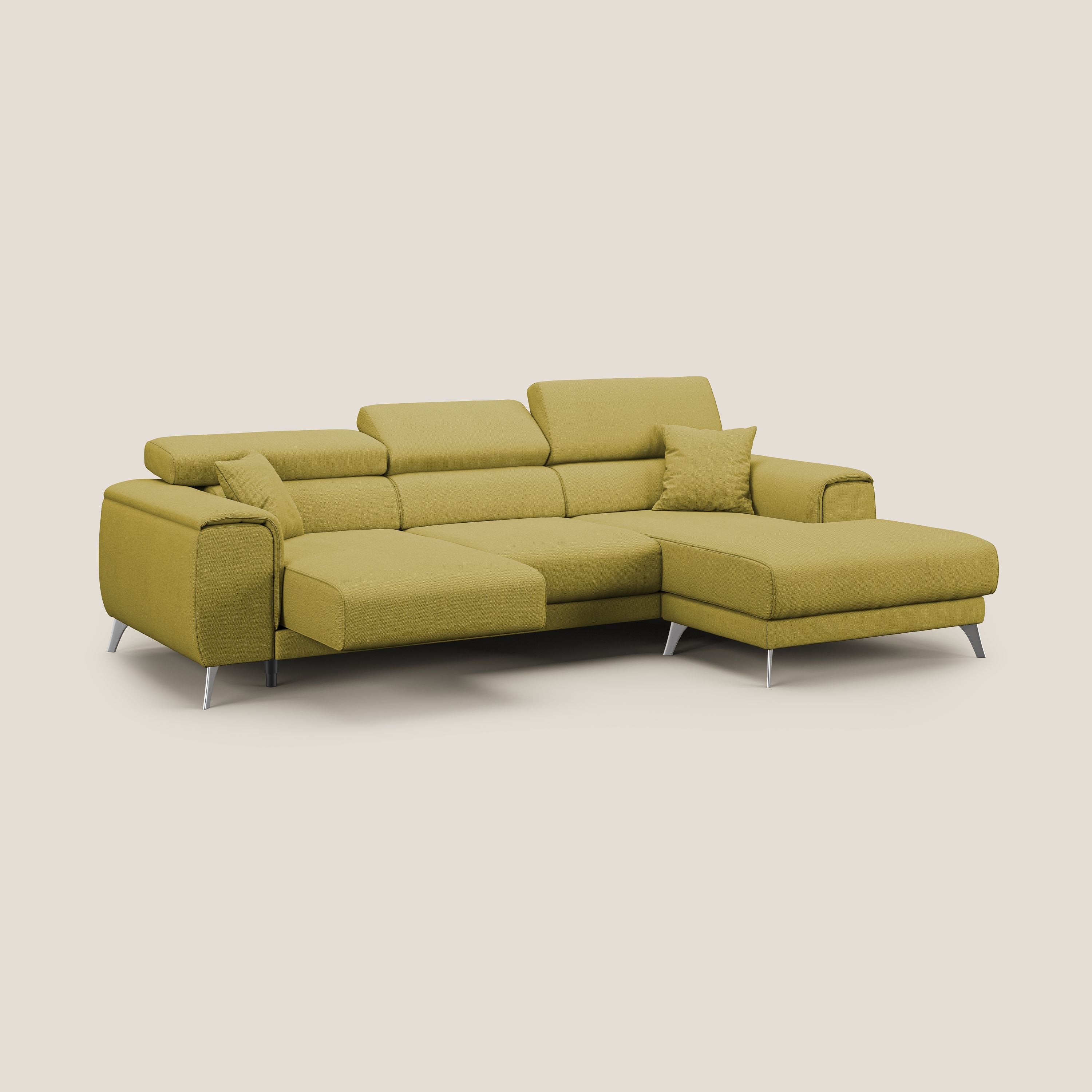 Fusion Divano angolare con sedute scorrevoli in tessuto morbido smacchiabile T05 giallo - divani.store