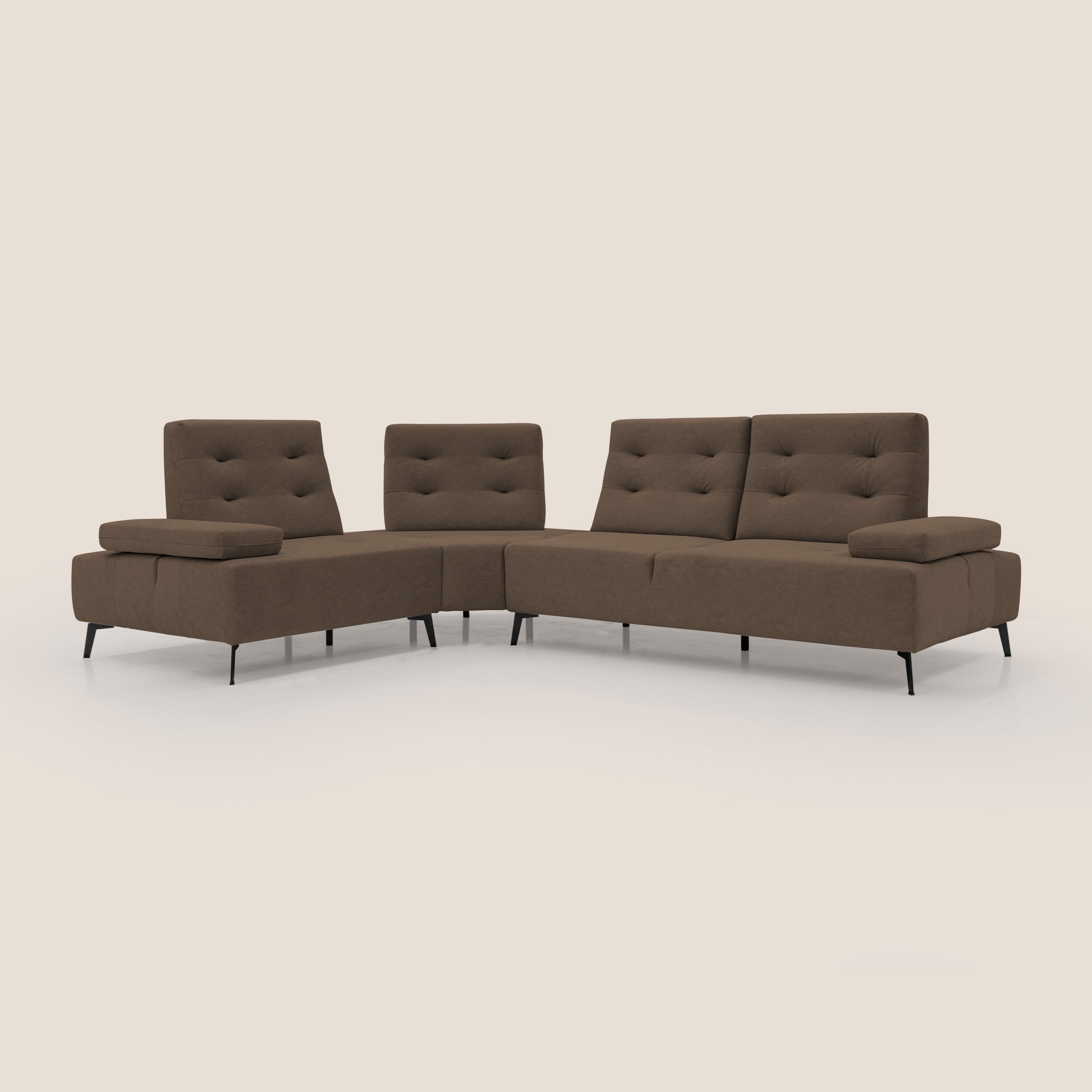 Lugano Divano angolare con schienali traslanti in microfibra effetto velluto T09 marrone - divani.store