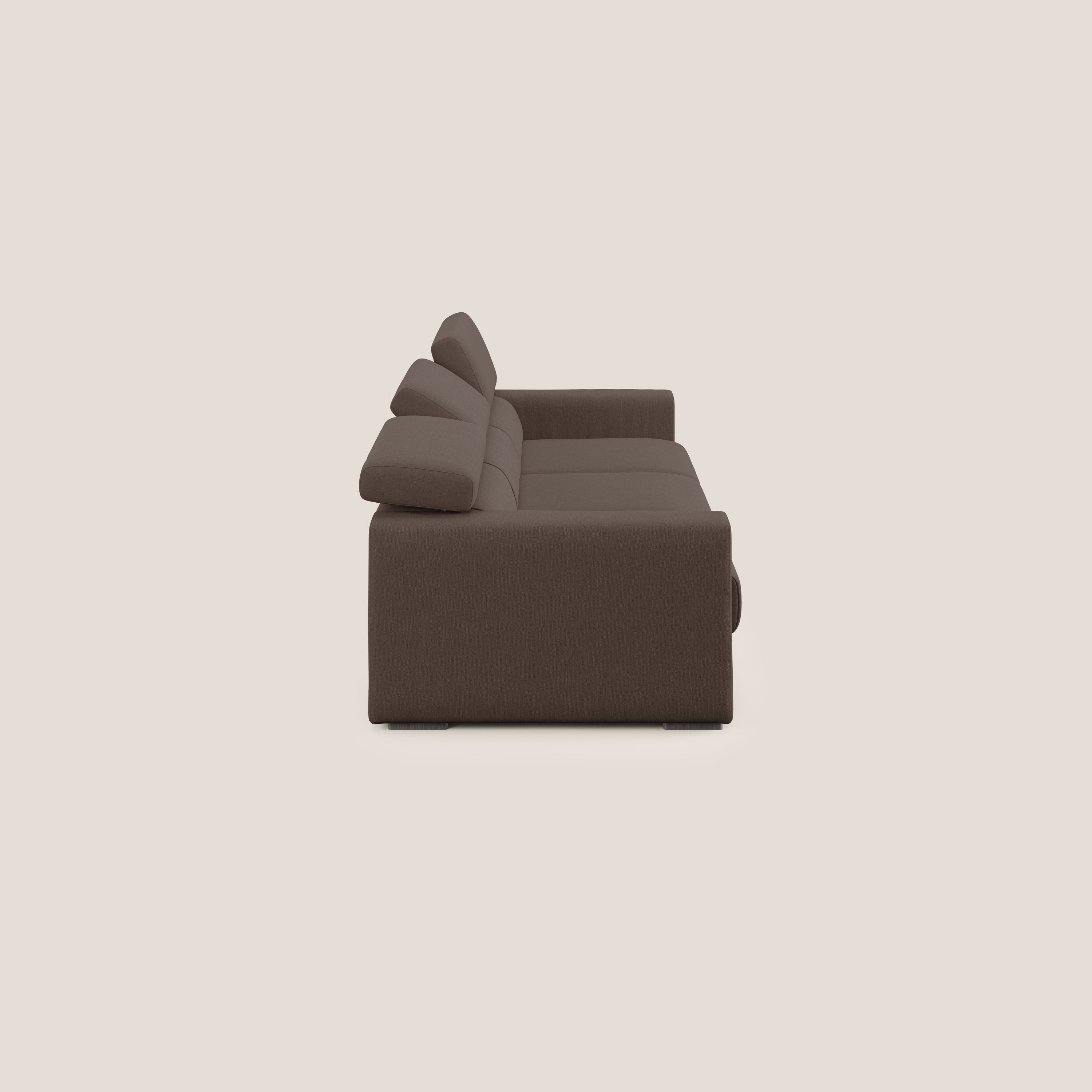 Dylan divano a 3 sedute con pouf estraibile poggiapiedi in tessuto simil cotone impermeabile T13 marrone - divani.store