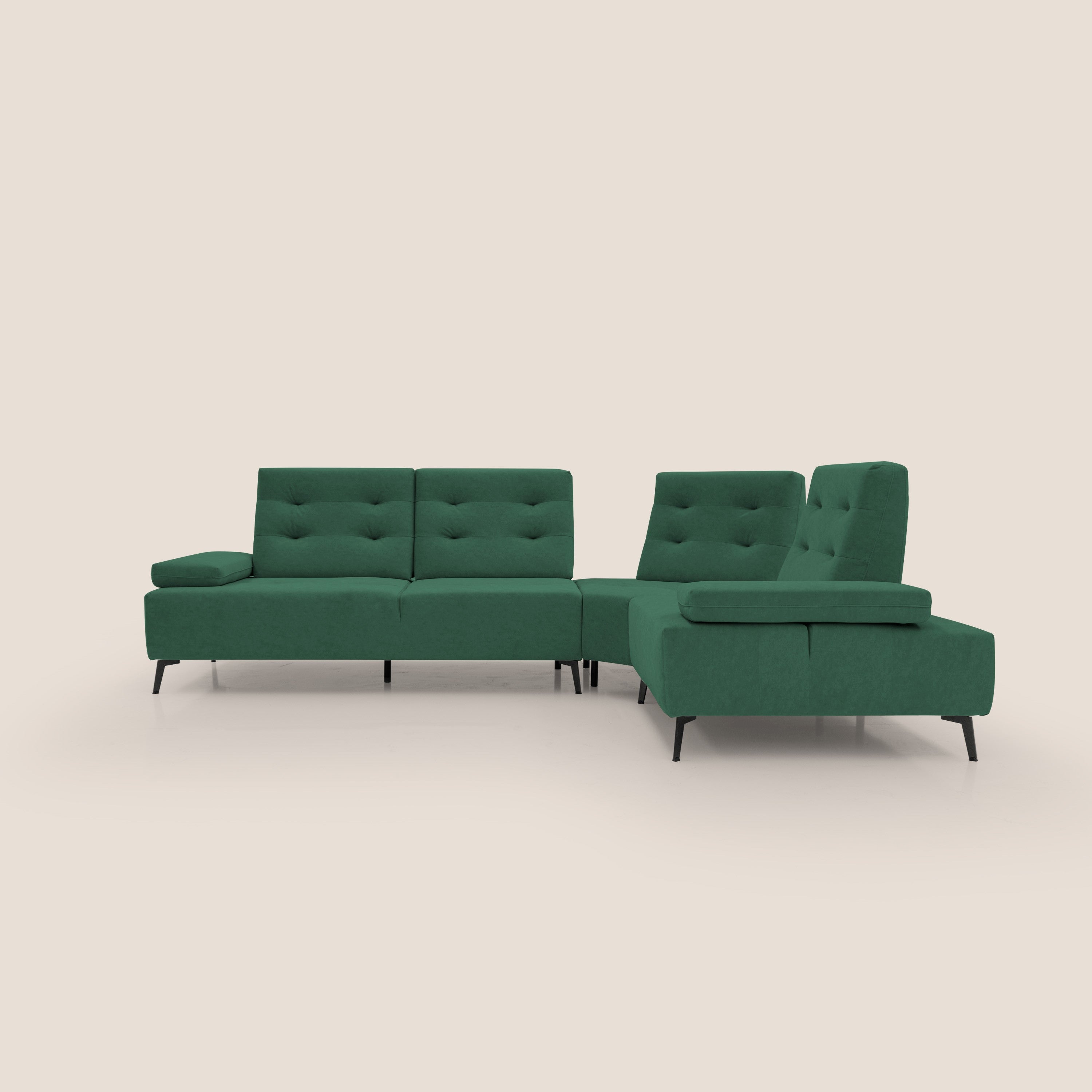 Lugano Divano angolare con schienali traslanti in microfibra effetto velluto T09 verde - divani.store