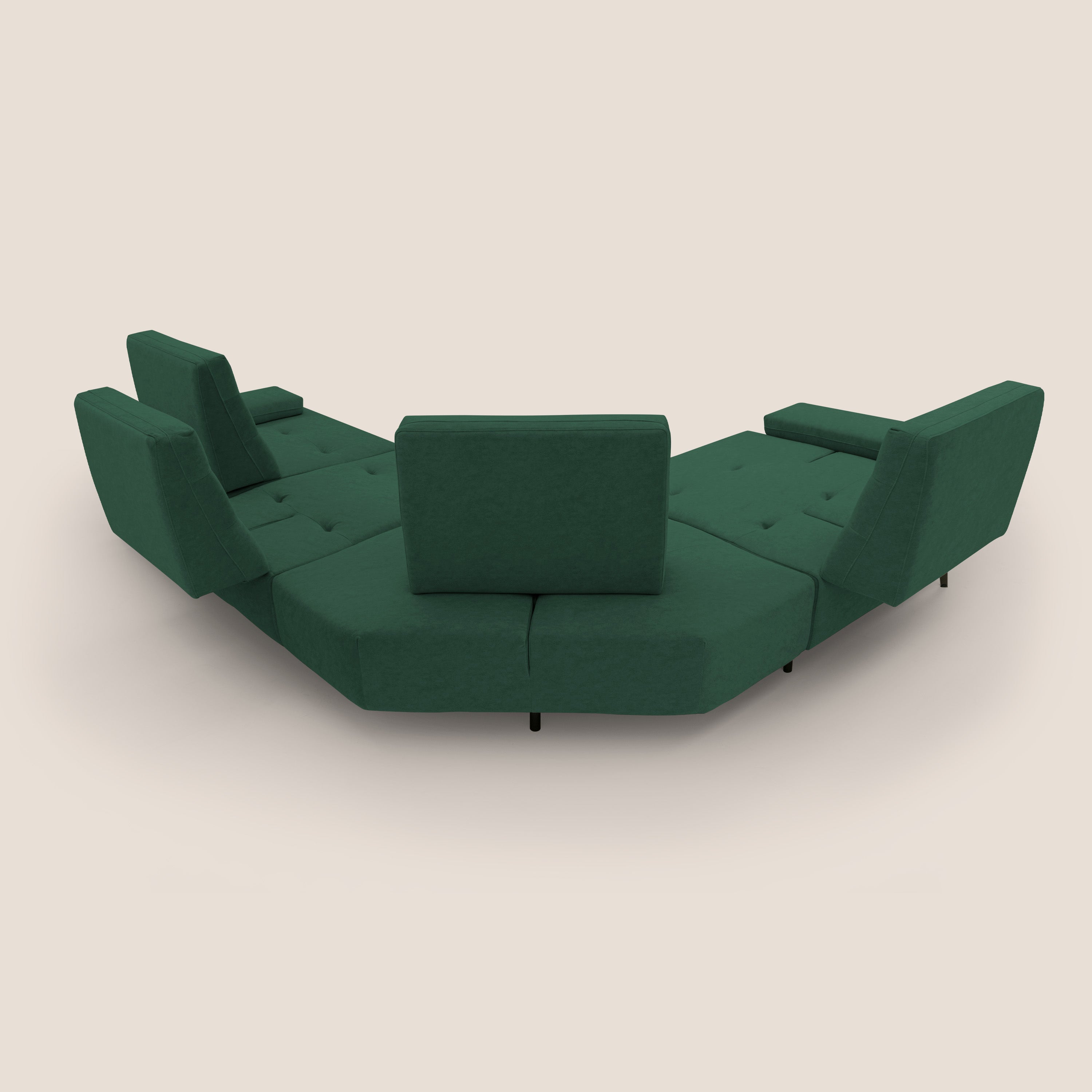 Lugano Divano angolare con schienali traslanti in microfibra effetto velluto T09 verde - divani.store