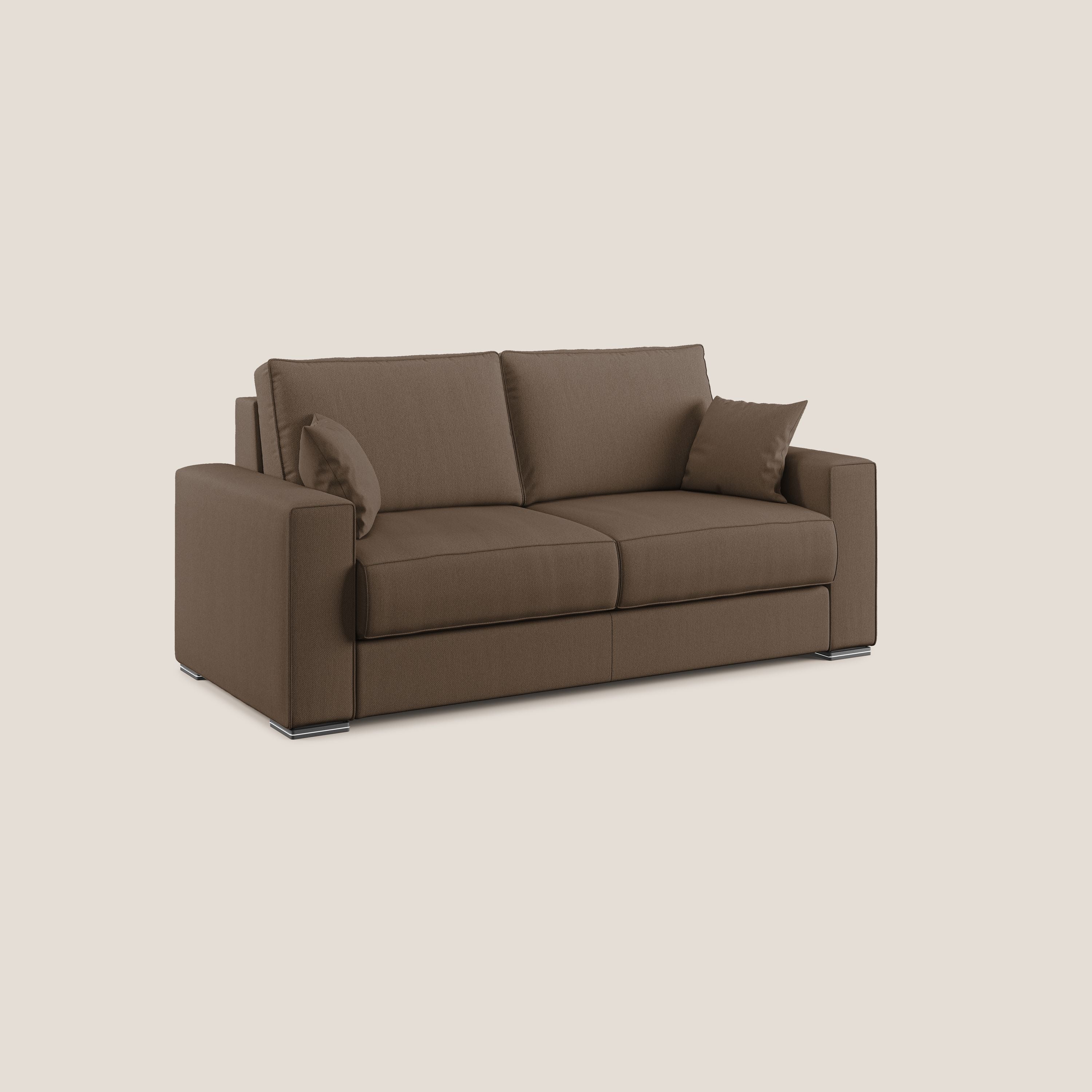 Dream Divano letto moderno dai morbidi cuscini in tessuto smacchiabile T05 marrone - divani.store