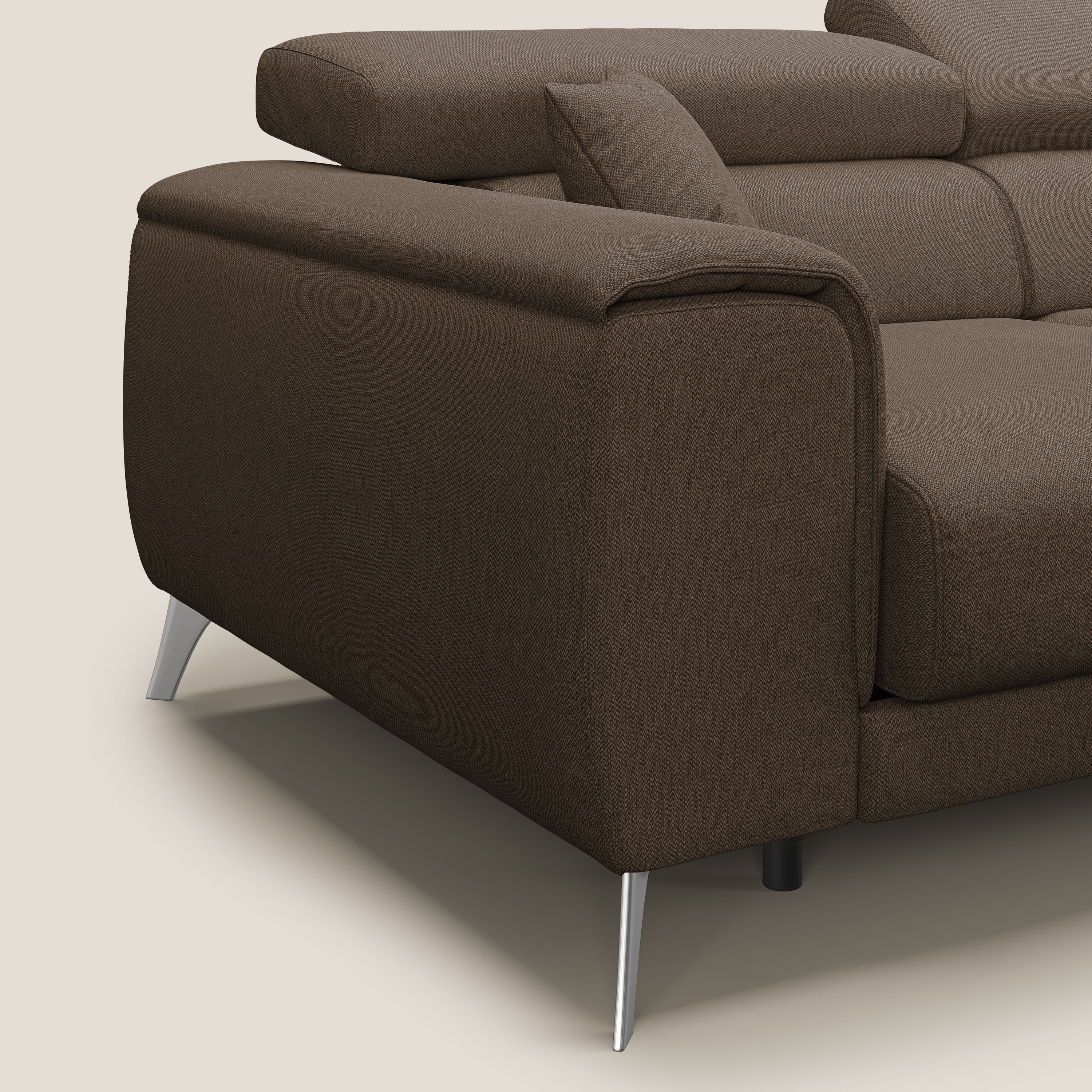 Fusion Divano angolare con sedute scorrevoli in tessuto morbido smacchiabile T05 marrone - divani.store