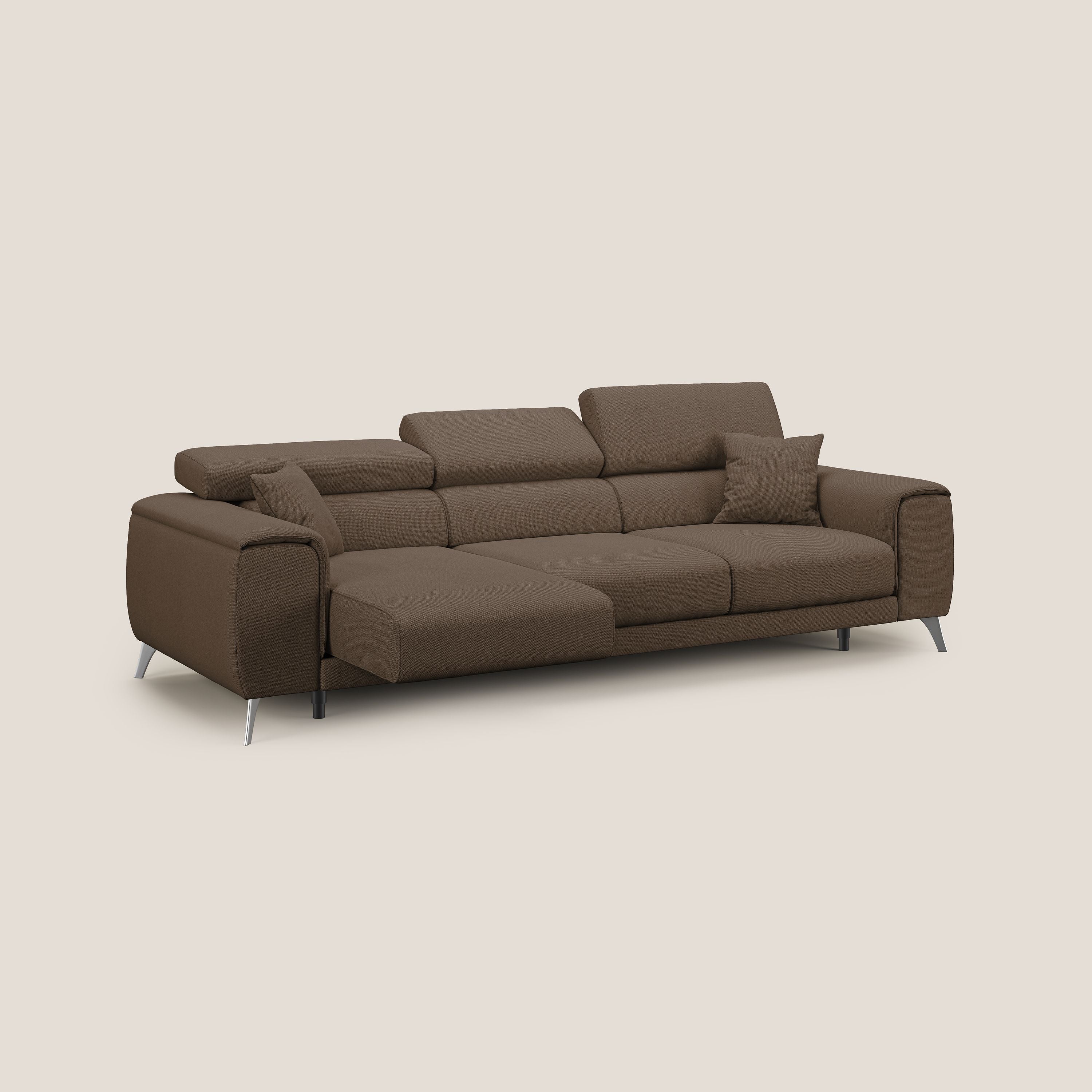 Fusion divano con 3 sedute allungabili in tessuto smacchiabile T05 marrone - divani.store