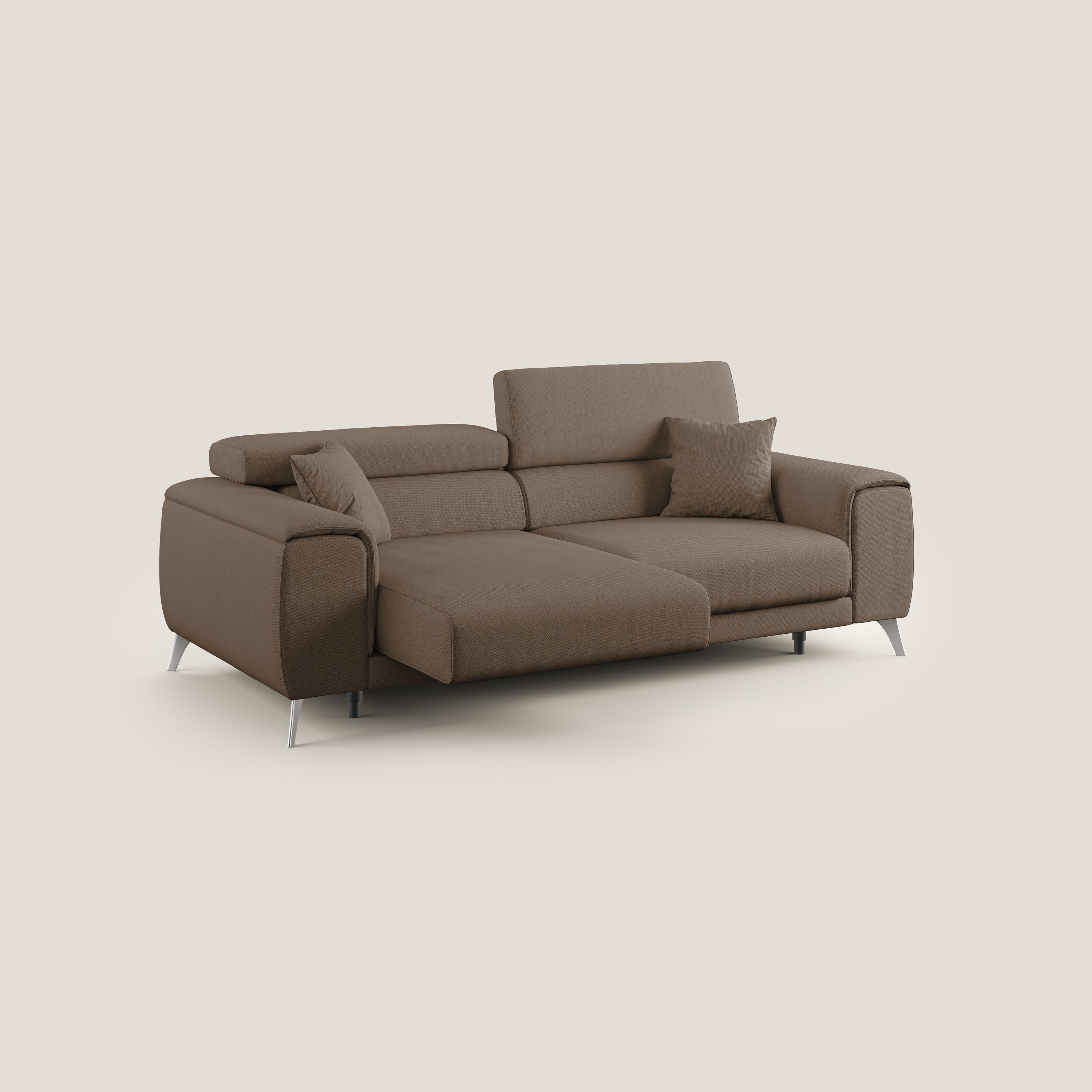 Fusion divano con sedute allungabili in tessuto smacchiabile T05 marrone - divani.store