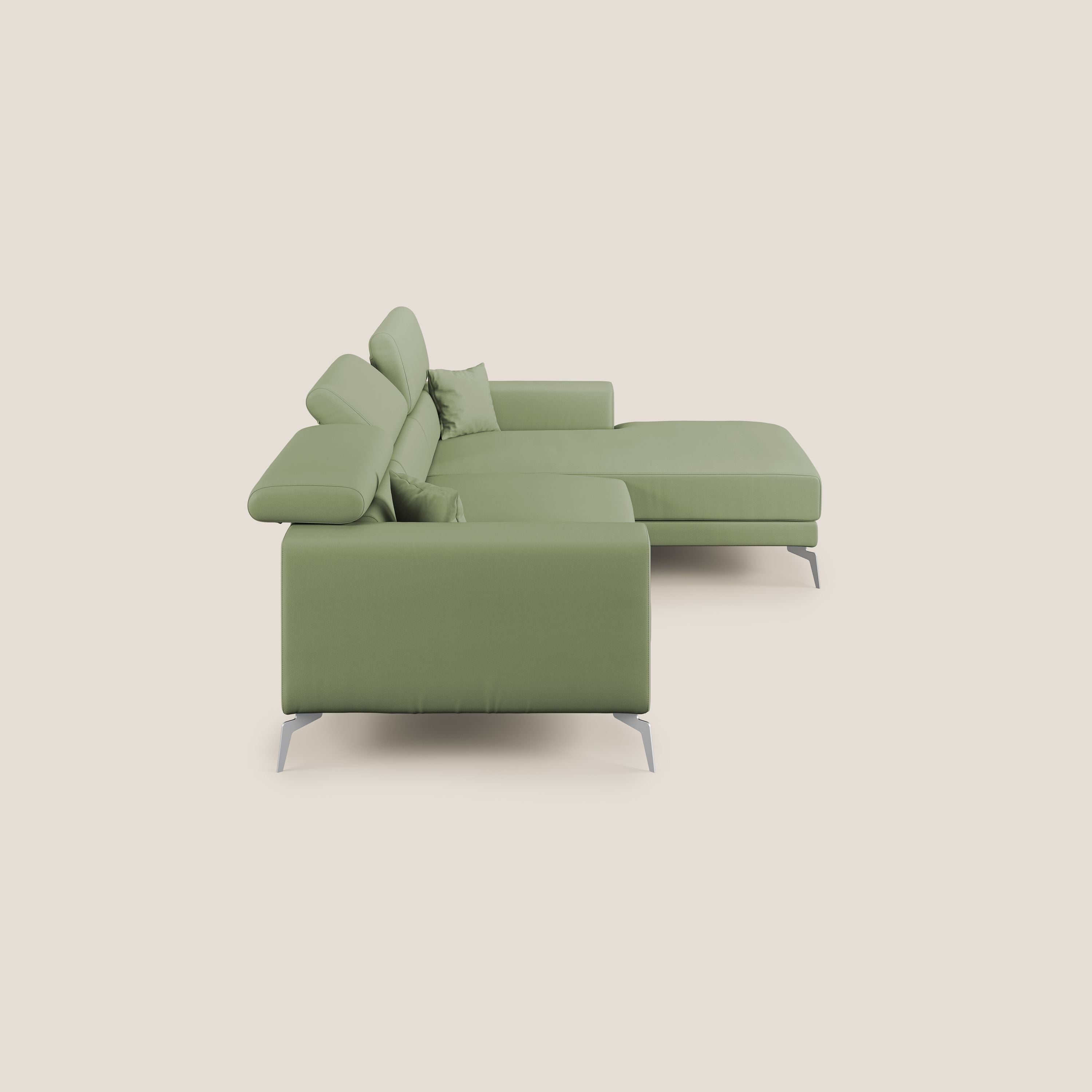 Blade Divano moderno angolare con poggiatesta reclinabili in Ecopelle T04 verde - divani.store