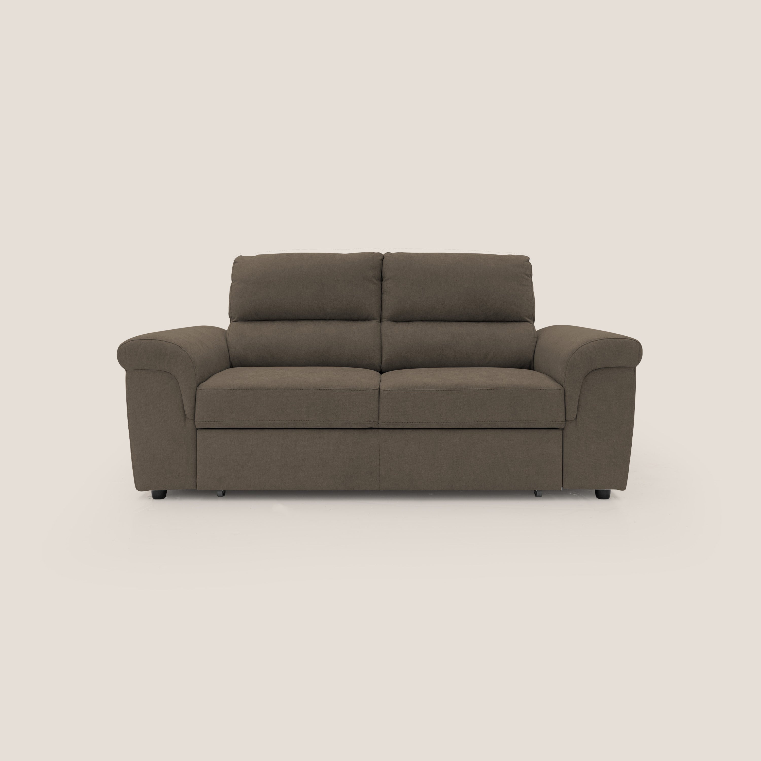 Minerva divano con pouf estraibile poggiapiedi in tessuto morbido impermeabile T02 marrone - divani.store
