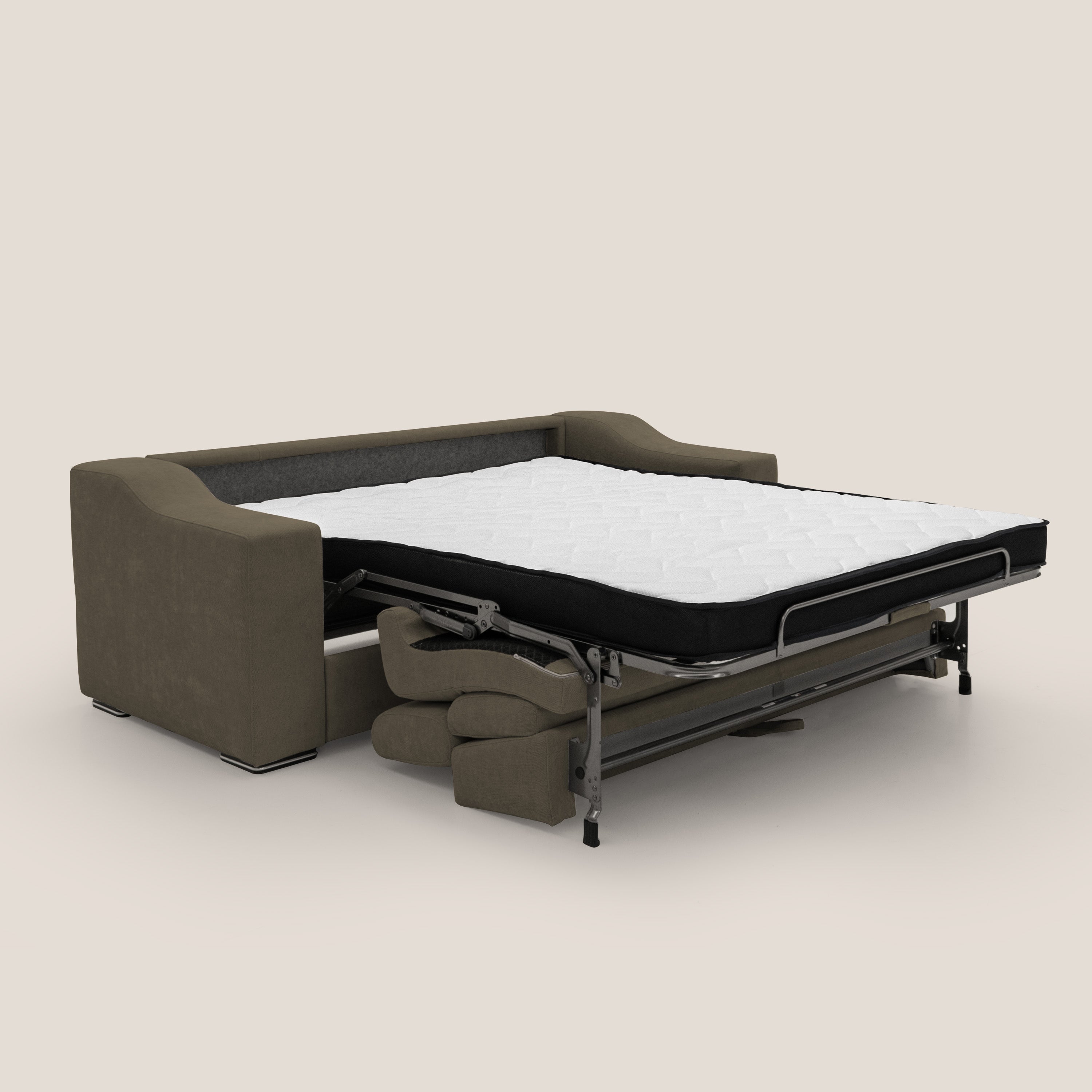 Bomber divano letto matrimoniale con poggiatesta in tessuto impermeabile T14 marrone - divani.store