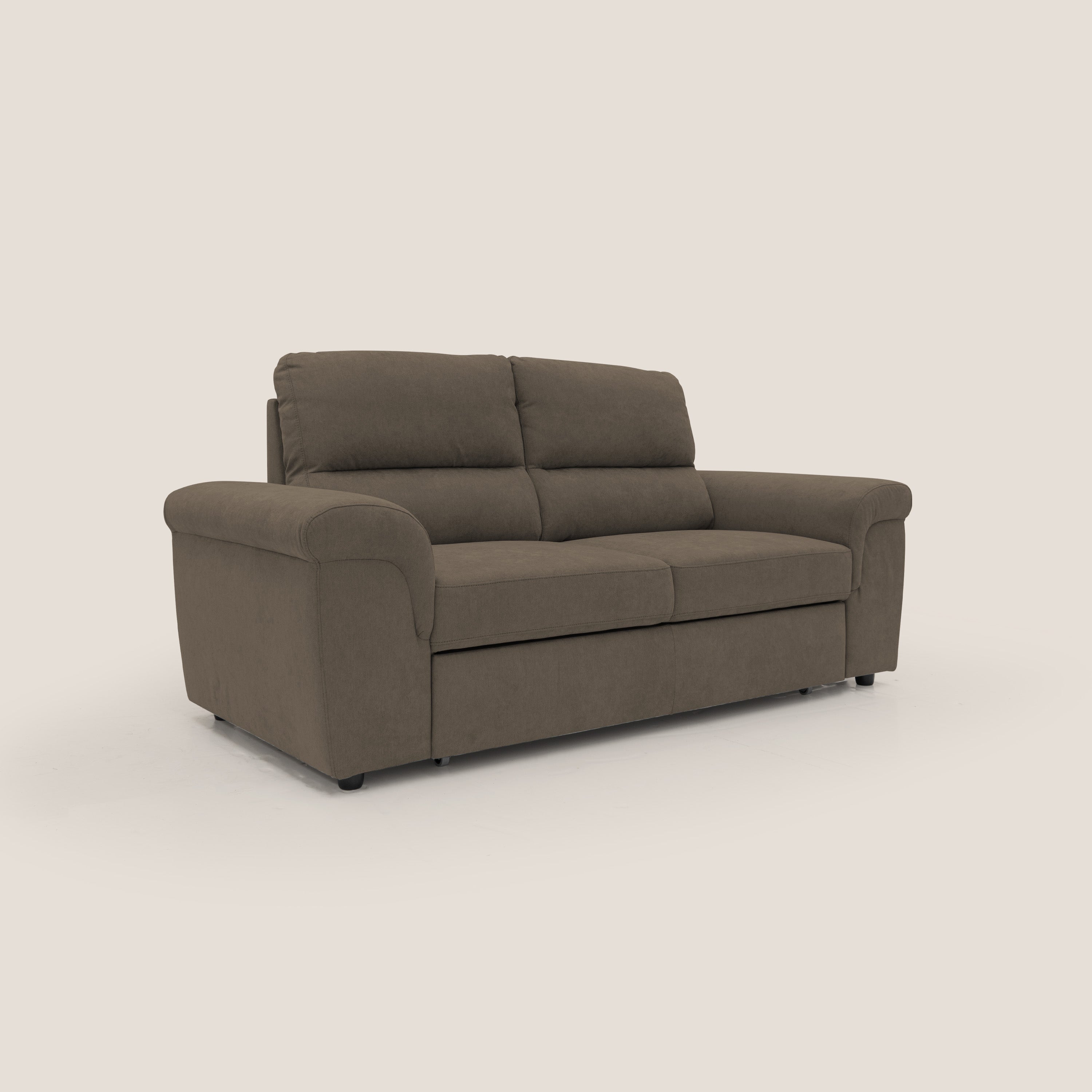 Minerva divano con pouf estraibile poggiapiedi in tessuto morbido impermeabile T02 marrone - divani.store