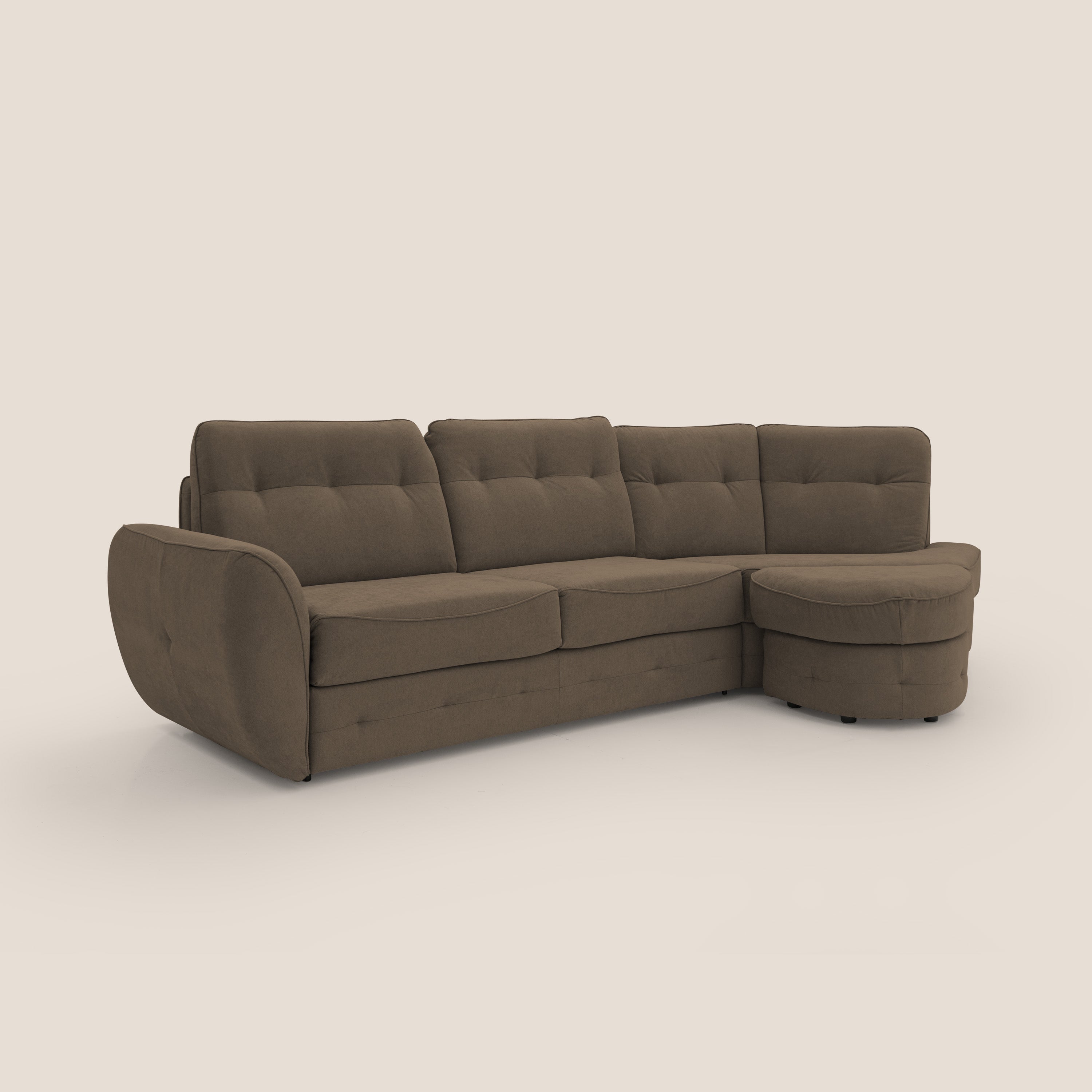 Zeus divano letto angolare con materasso H18 cm pouf mobile in tessuto impermeabile T02 - divani.store